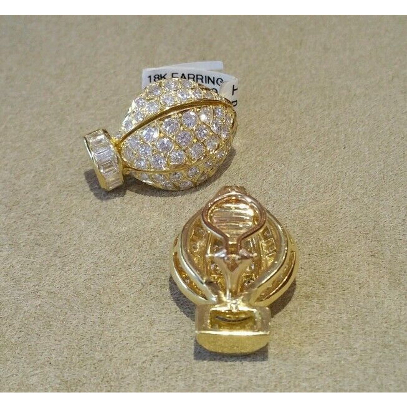 8.00 carat Pave Diamond Earrings with Rounds/Baguettes in 18k Yellow Gold