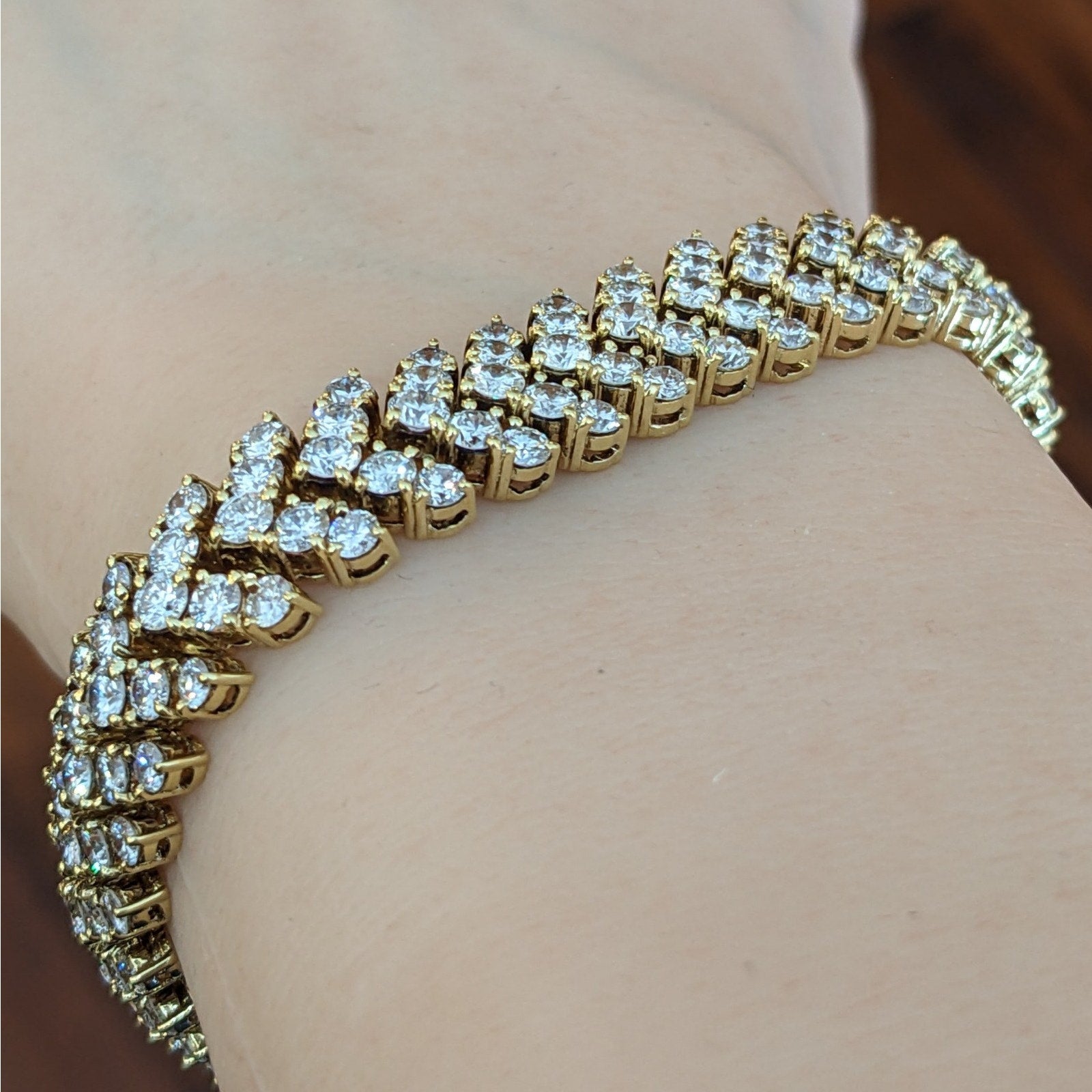 Round Diamond Wide Chevron Bracelet 11.5 ctw in 18k Yellow Gold