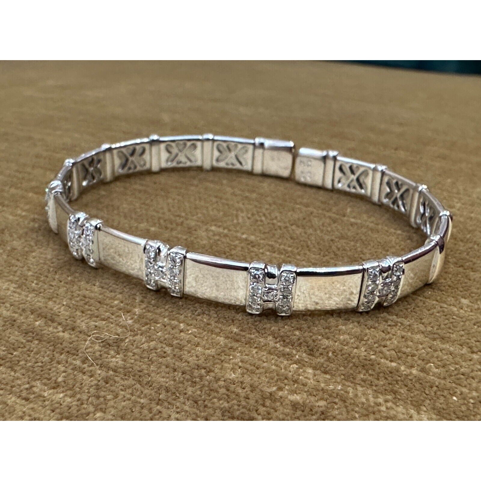 "H" Design Diamond Flexible Cuff Bracelet in 18k White Gold