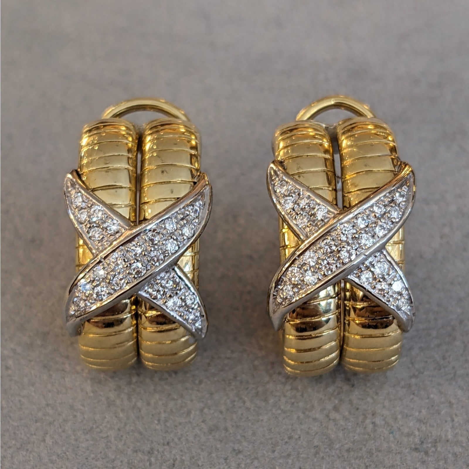 Diamond X Hoop Earrings in 18k Yellow and 14k White Gold - HM2605SB