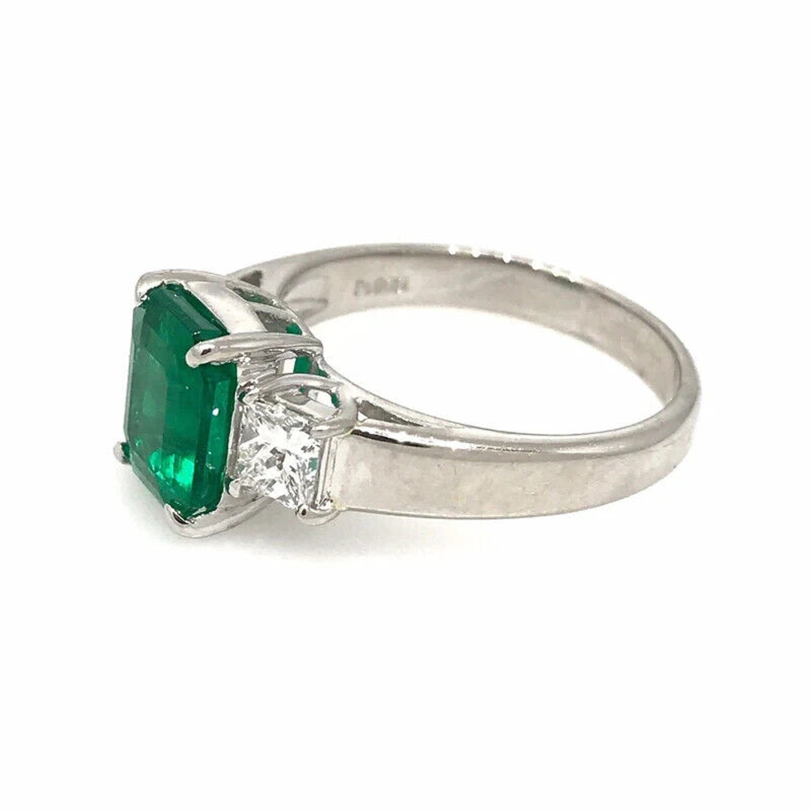 GIA Colombian Emerald and Diamond Three Stone Ring in Platinum