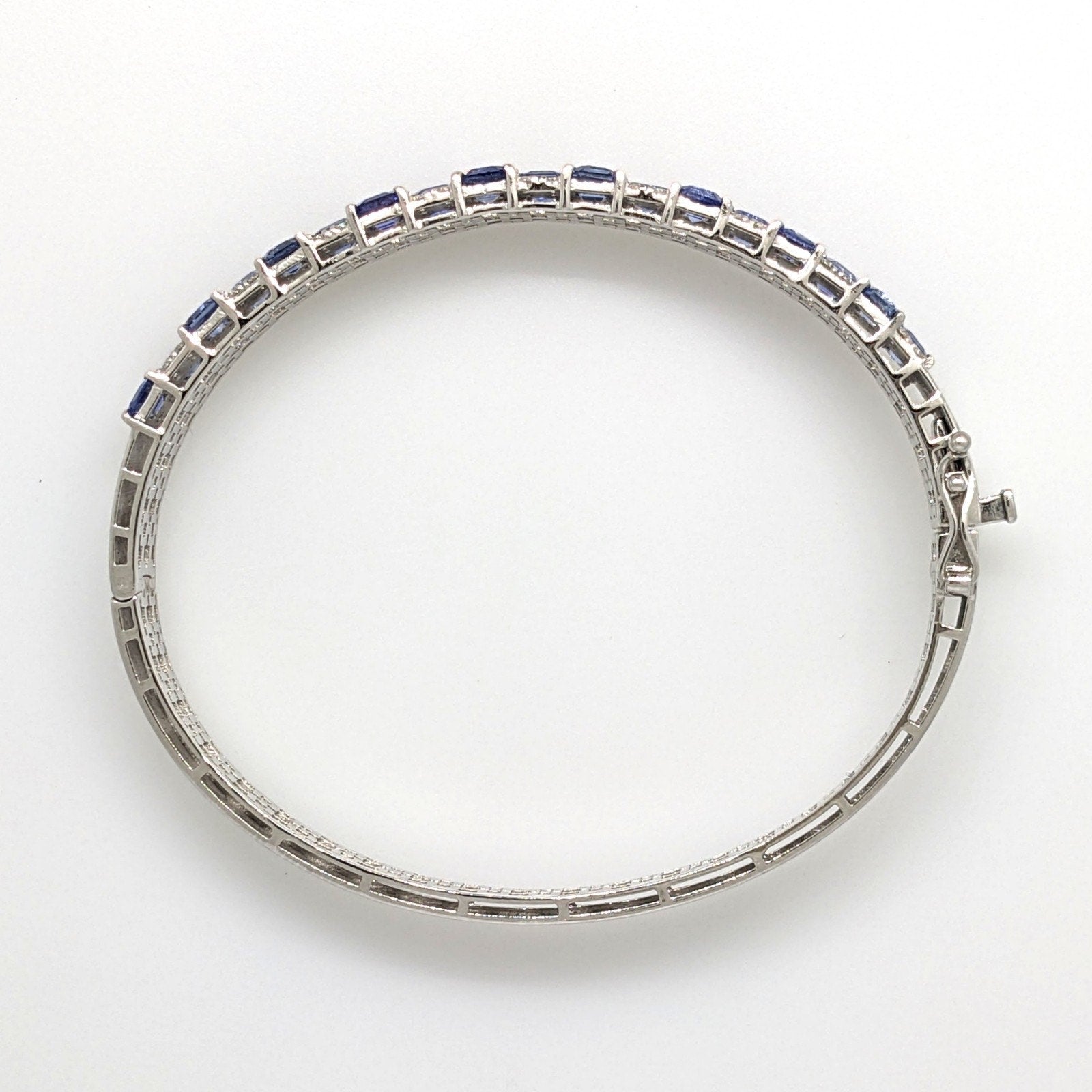 Natural Sapphire and Diamond Bangle Bracelet in 14k White Gold