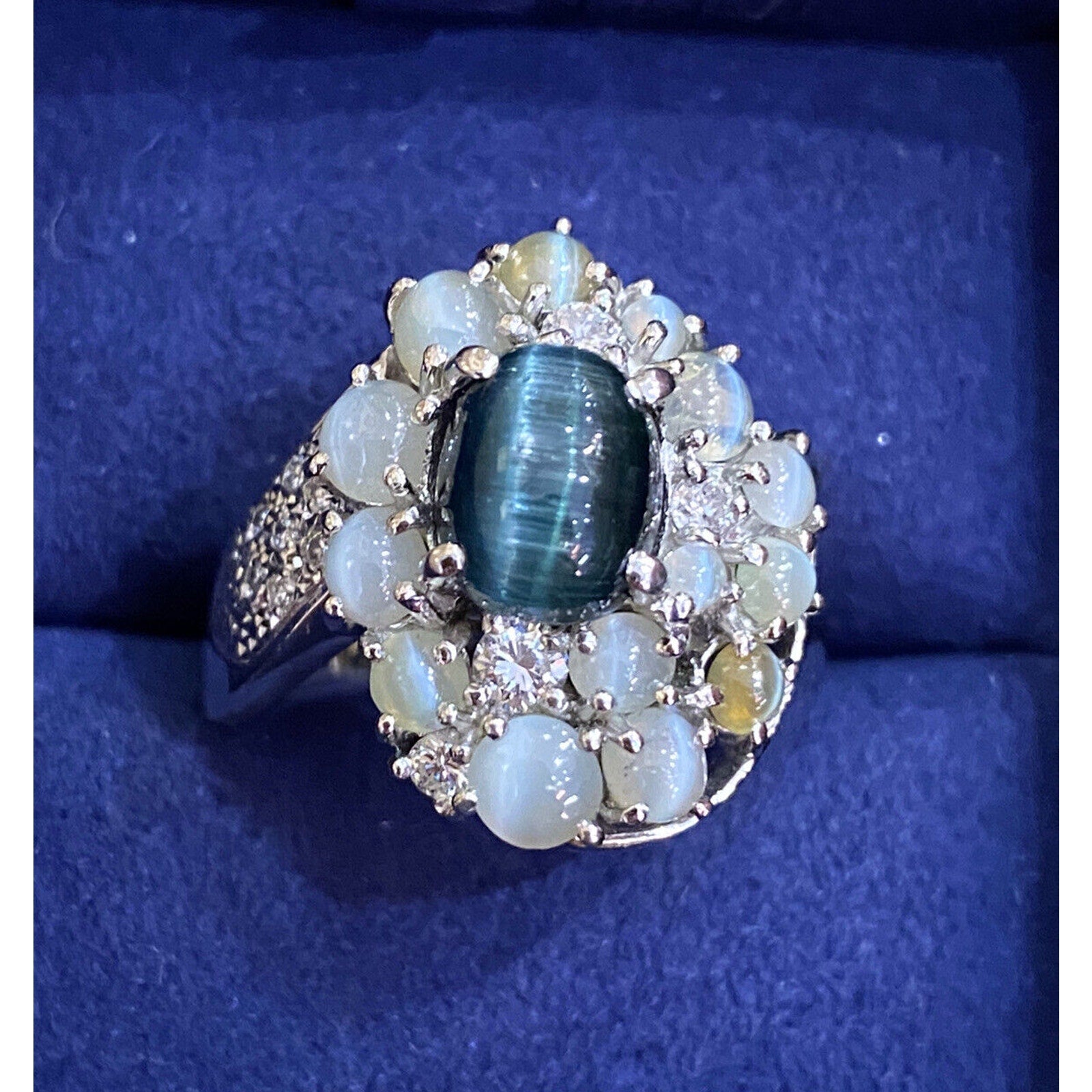 Cats Eye Tourmaline and Chrysoberyl Ring in Platinum