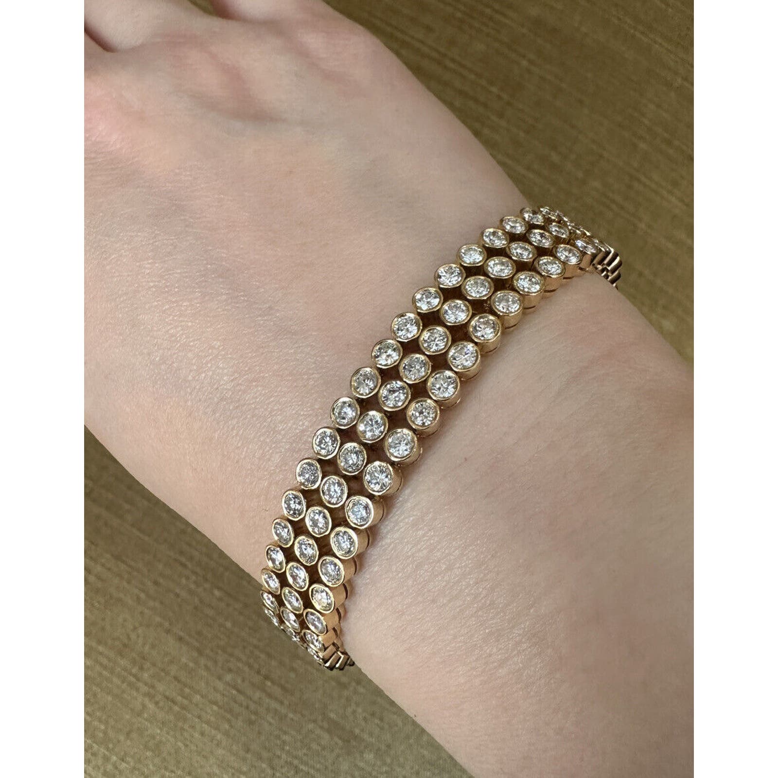 12.42cts Three Row Bezel Set Diamond Bracelet in 18k Yellow Gold - HM2143VA