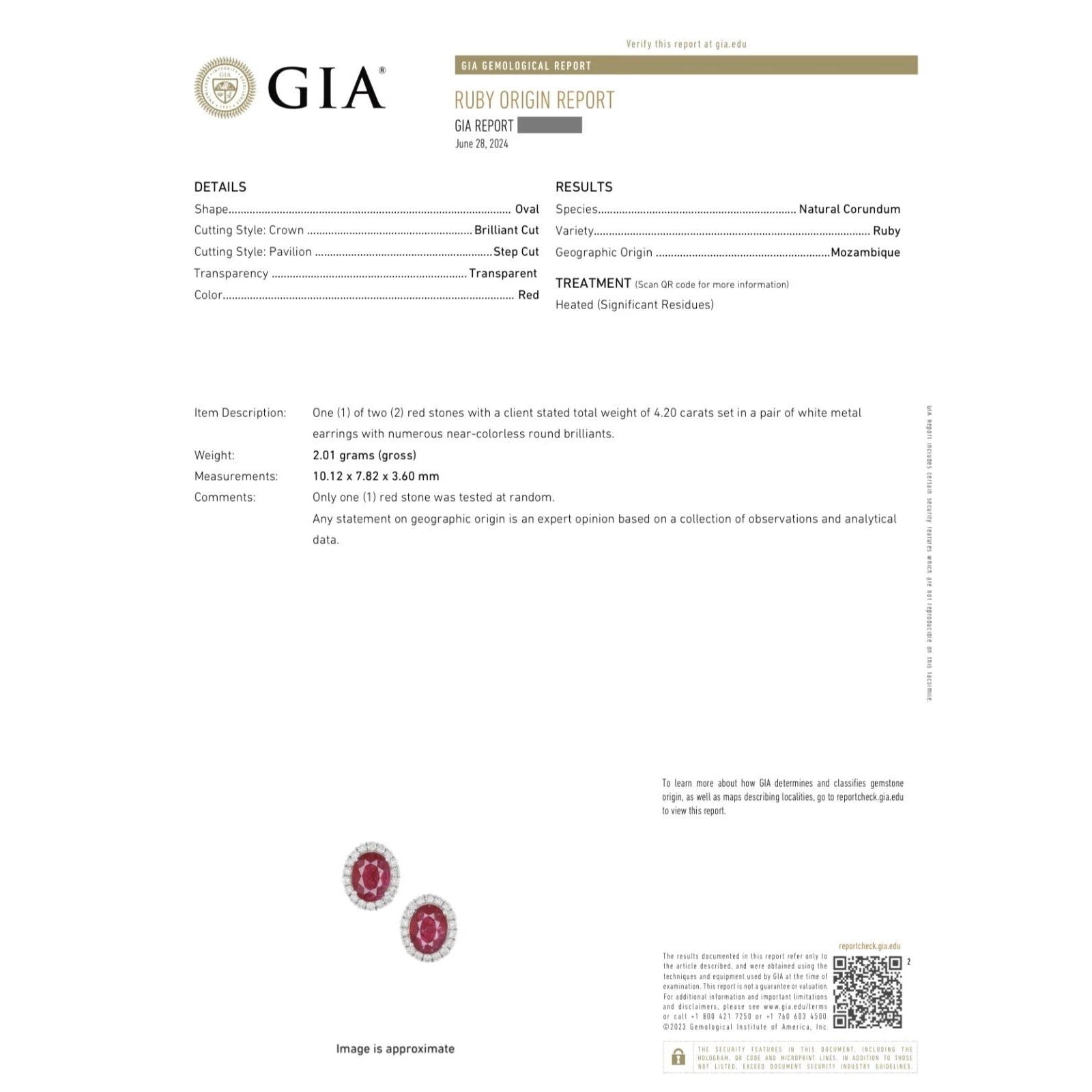 GIA Natural Oval Ruby Stud Earrings with Diamond Halo in 14k White Gold