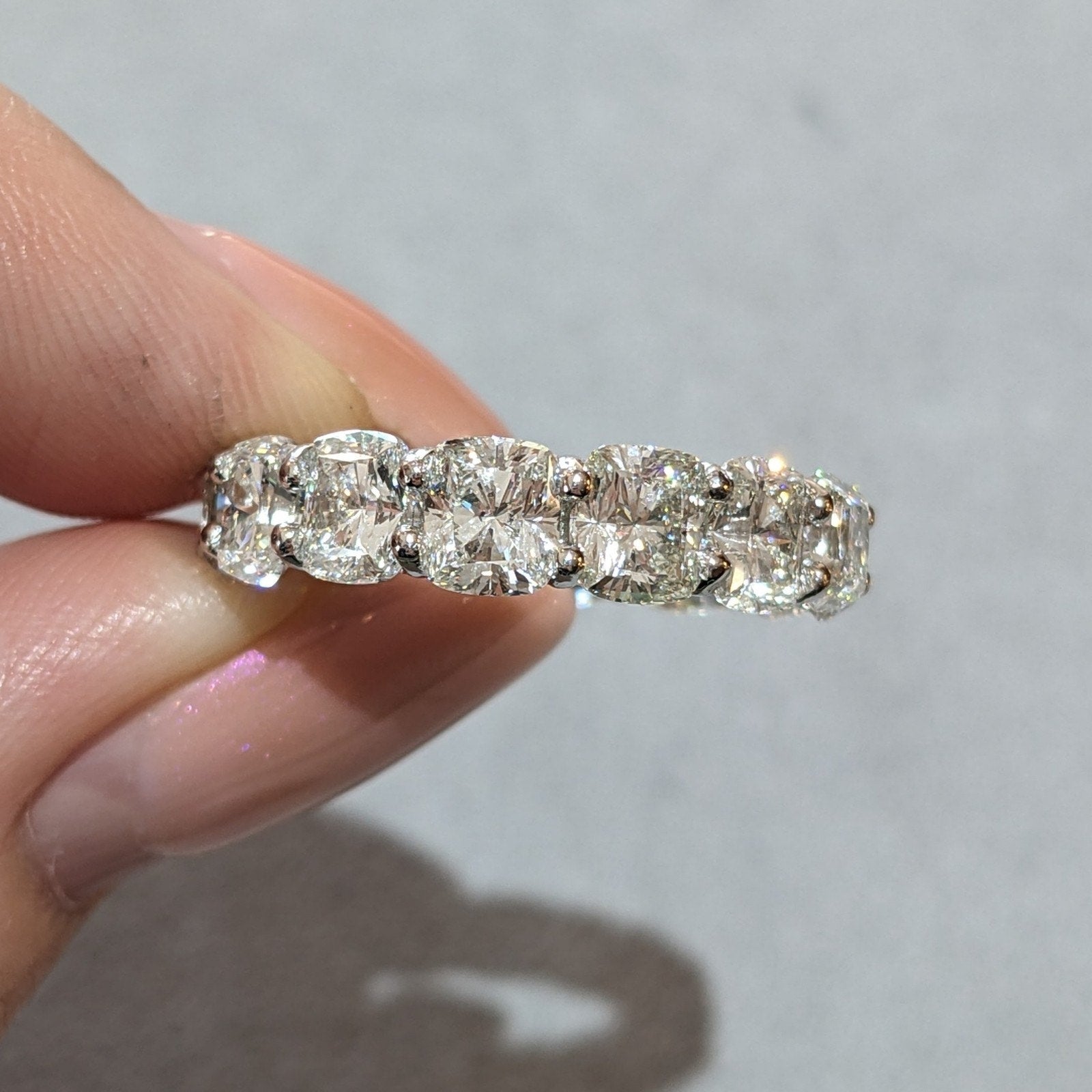 Cushion Cut Diamond Eternity Band Ring 10.00 cttw Size 6.75 in Platinum