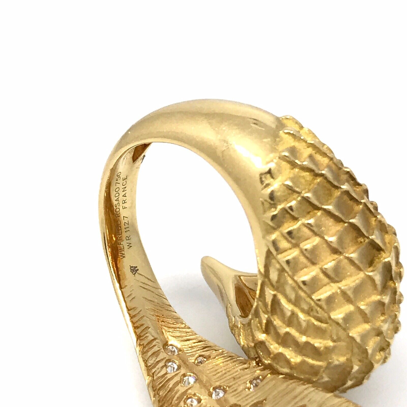 Wilfredo Rosado Bird and Feather Ring with Diamonds in 18k Yellow Gold