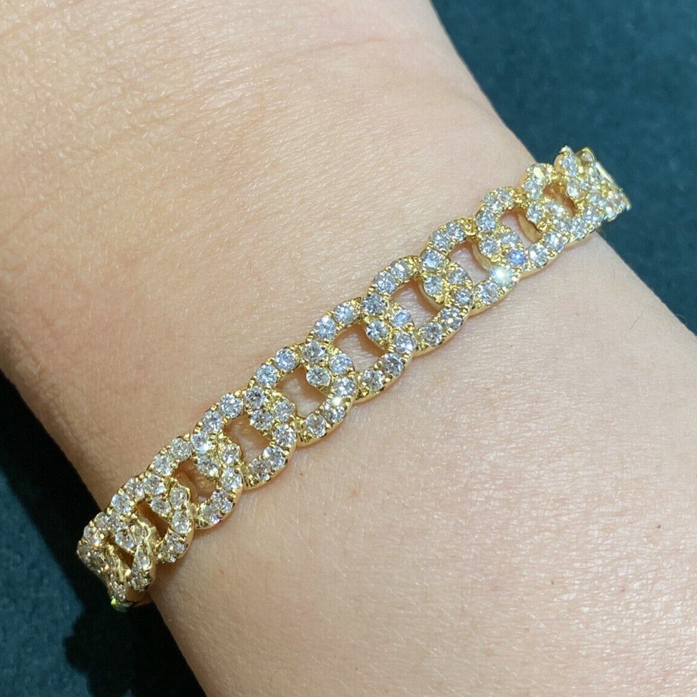 Odelia Diamond Curb Link Bangle Bracelet 2.79cttw in 18k Yellow Gold -- HM2209AI