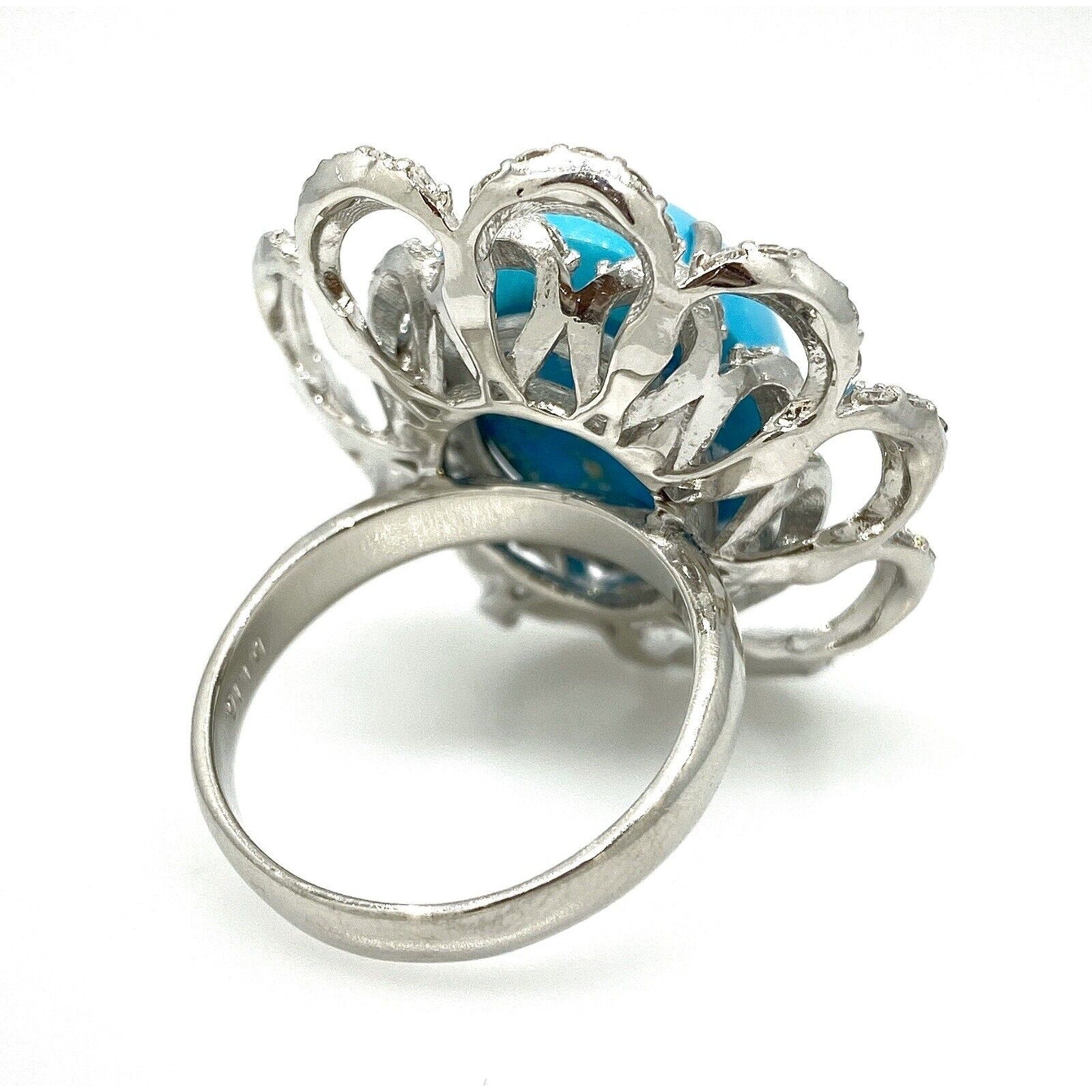 Turquoise and Diamond Flower Cocktail Ring in Platinum