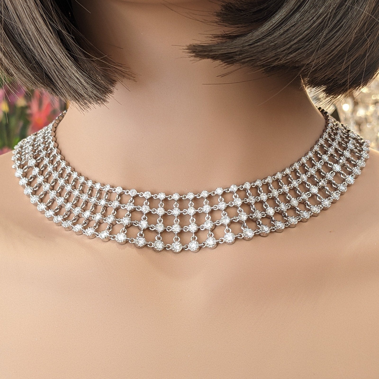 Wide Openwork Collar Diamond Necklace in 18k White Gold