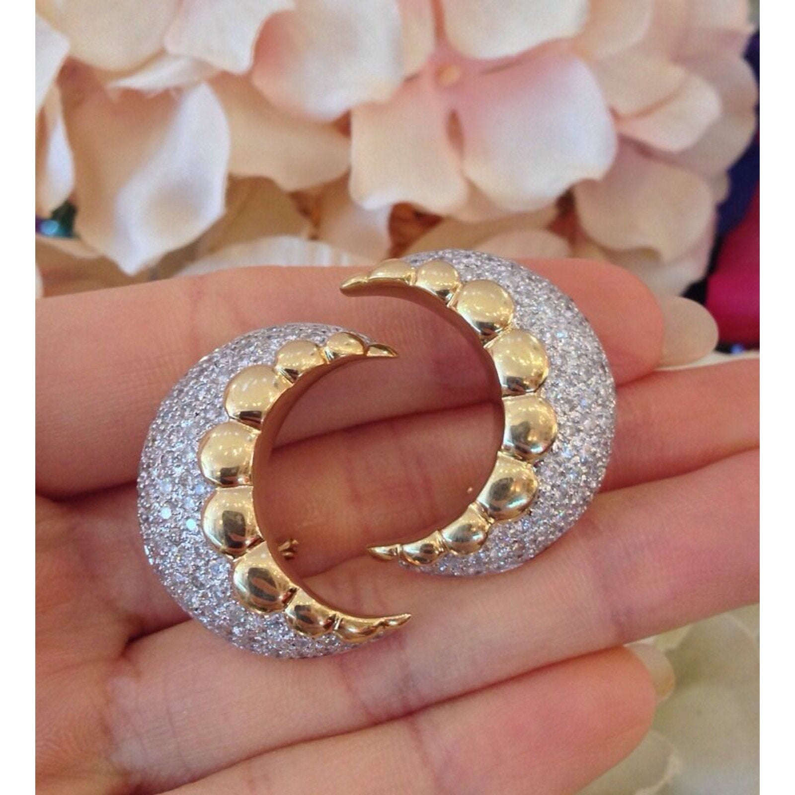 Crescent Shaped Pave Diamond Earrings in 18K Yellow Gold - HM1415BE
