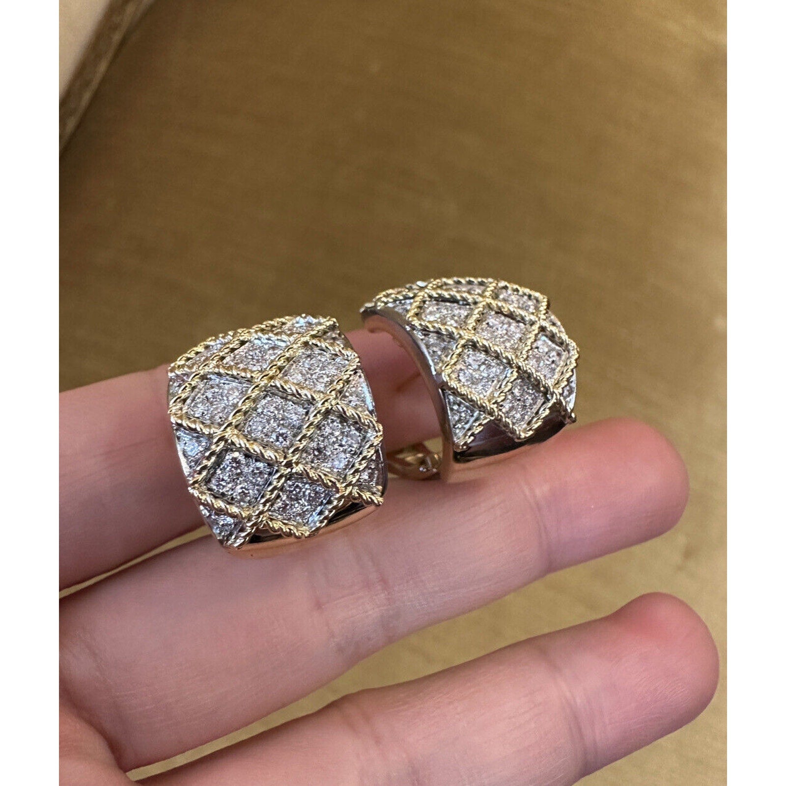 ITALIAN 3 ctw Diamond CrissCross Half Hoop Earrings in 18k Yellow Gold- HM2448AE