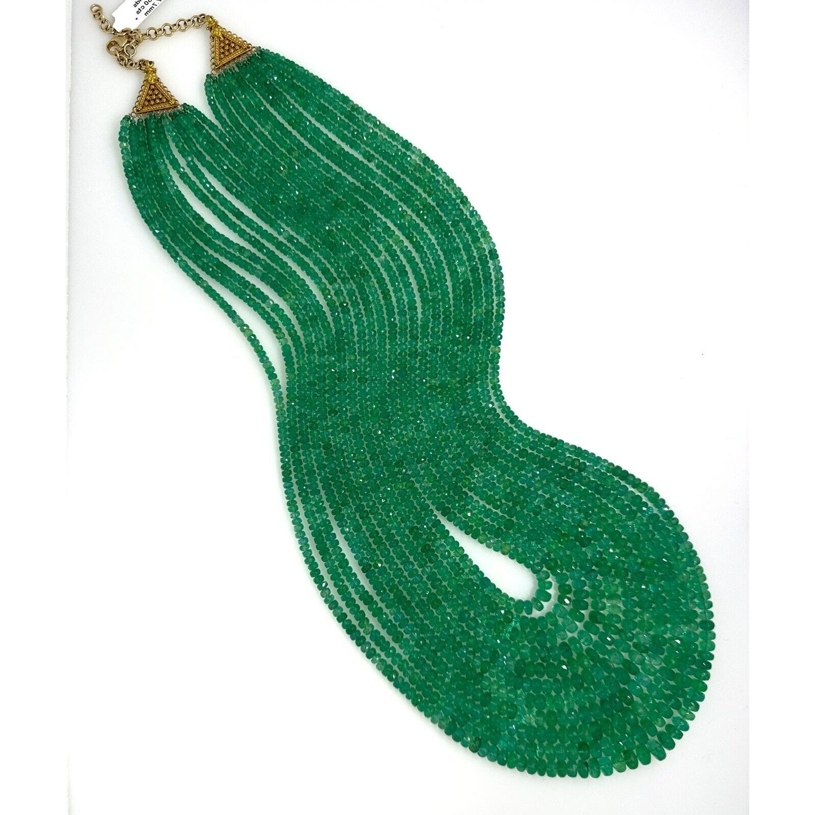 GIA Colombian Emerald Bead Multistrand Necklace 18k Yellow Gold- HM2450SS