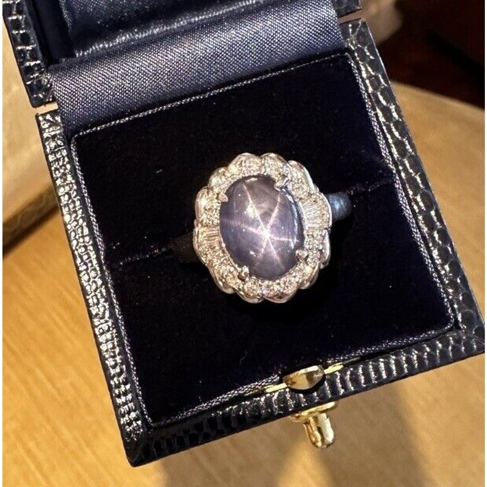 7.29 carat Natural Star Sapphire and Diamond Ring in Platinum