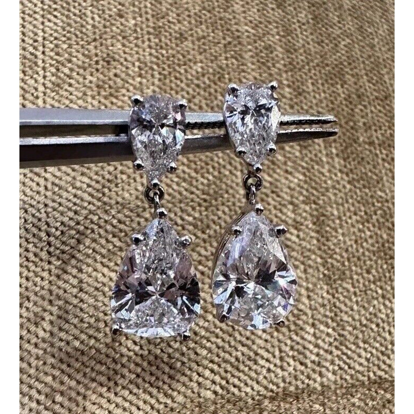 GIA Certified Pear Shaped Diamond Drop Earrings in 18k White Gold - C300B