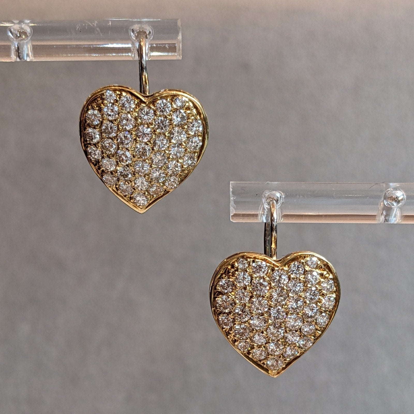 Diamond Pave Heart Drop Earrings in 14k Yellow Gold/Platinum- HM2304SB