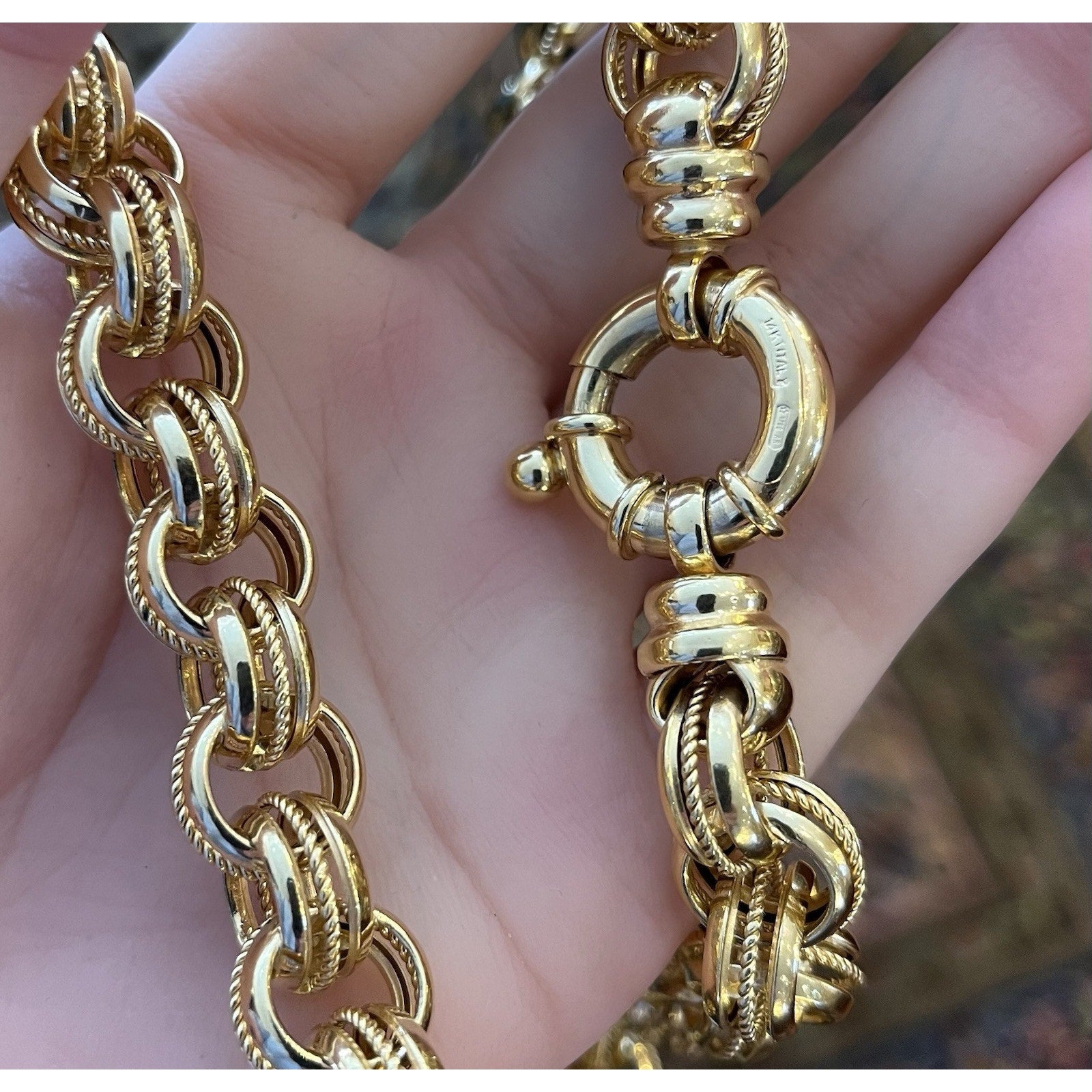 Large 20" Textured Round Cable Link Chain Necklace in 14k Yellow Gold