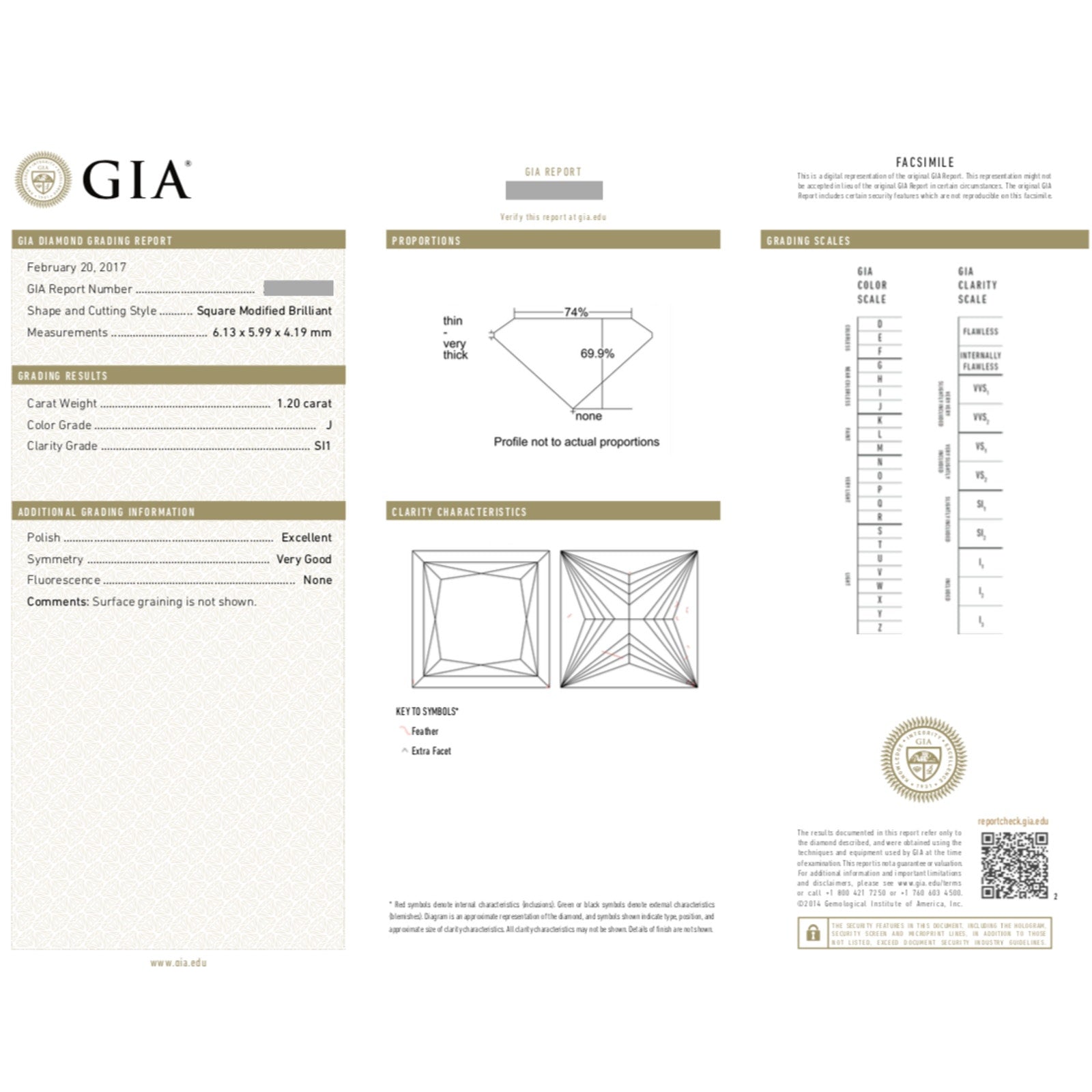 GIA 1.20 ct Princess Cut Diamond J-SI1 in 18k White Gold Diamond Ring