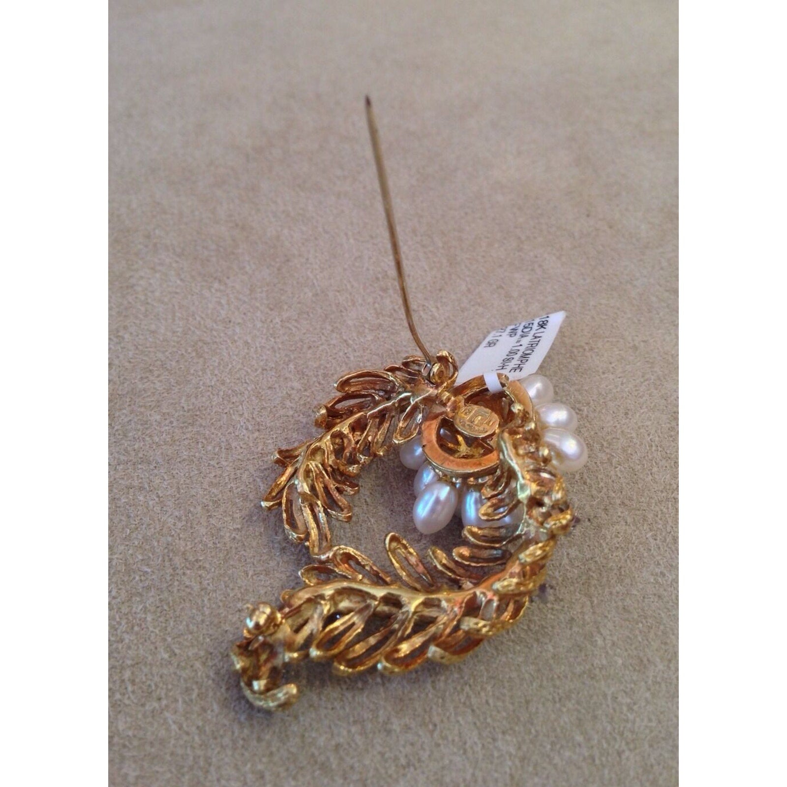 Le Triomphe Pearl & Diamond Floral Brooch / Pin in 18k Yellow Gold