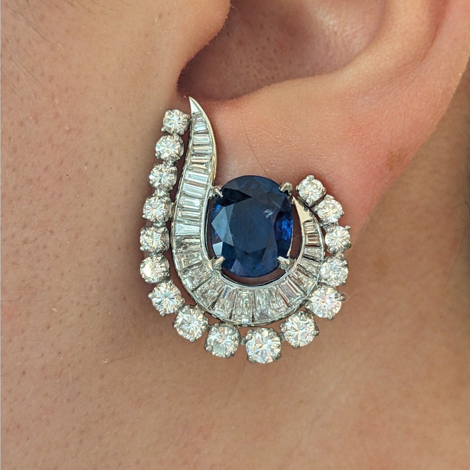 GIA Unheated Burma Sapphires and Diamond Vintage Earrings in Plat/White Gold