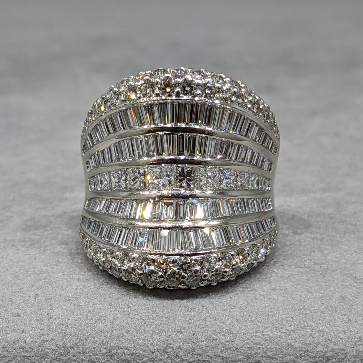 Baguette, Round & Princess Diamond Wide Cocktail Ring in Platinum