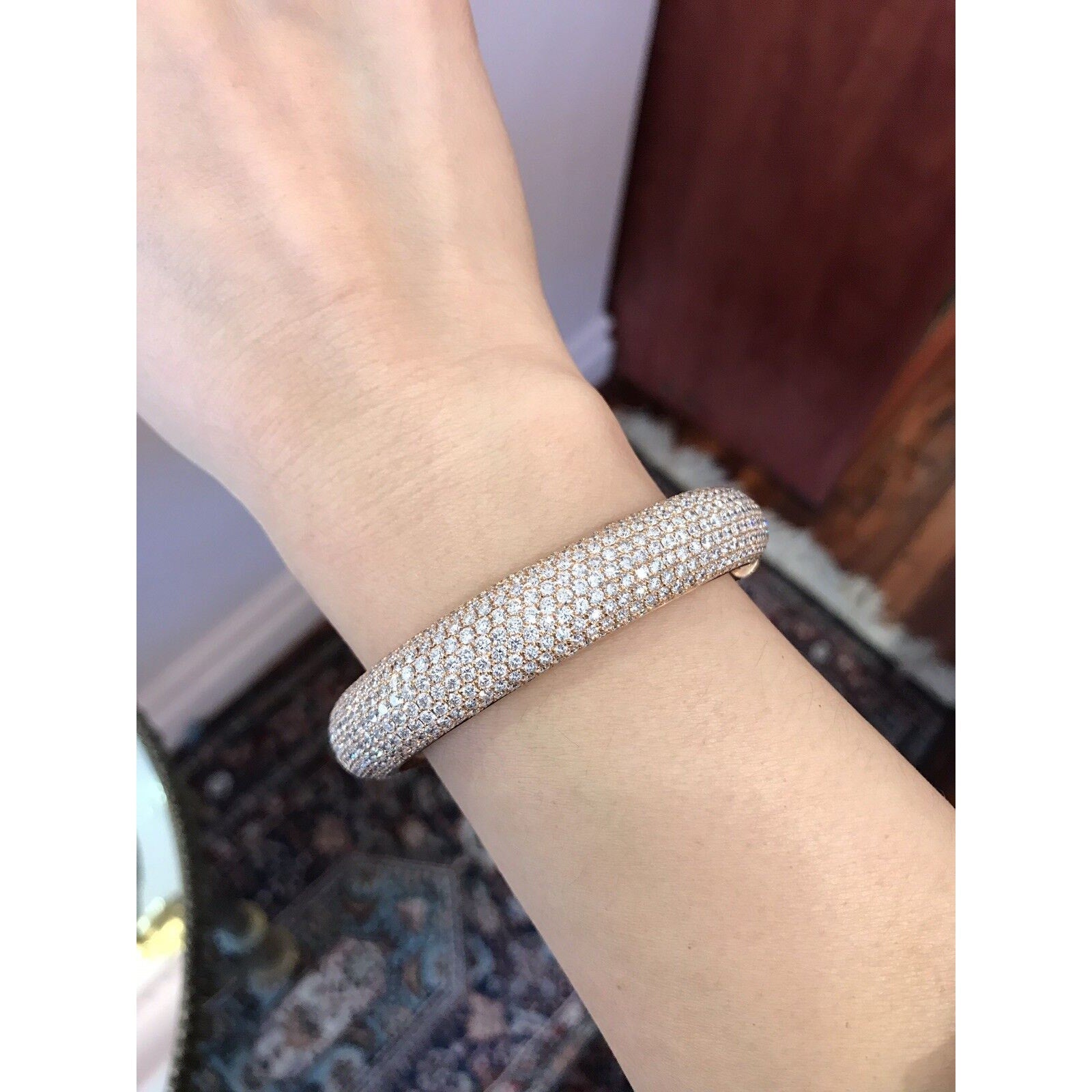 24.25 carat Diamond Pave Bangle Bracelet in 18k Rose Gold
