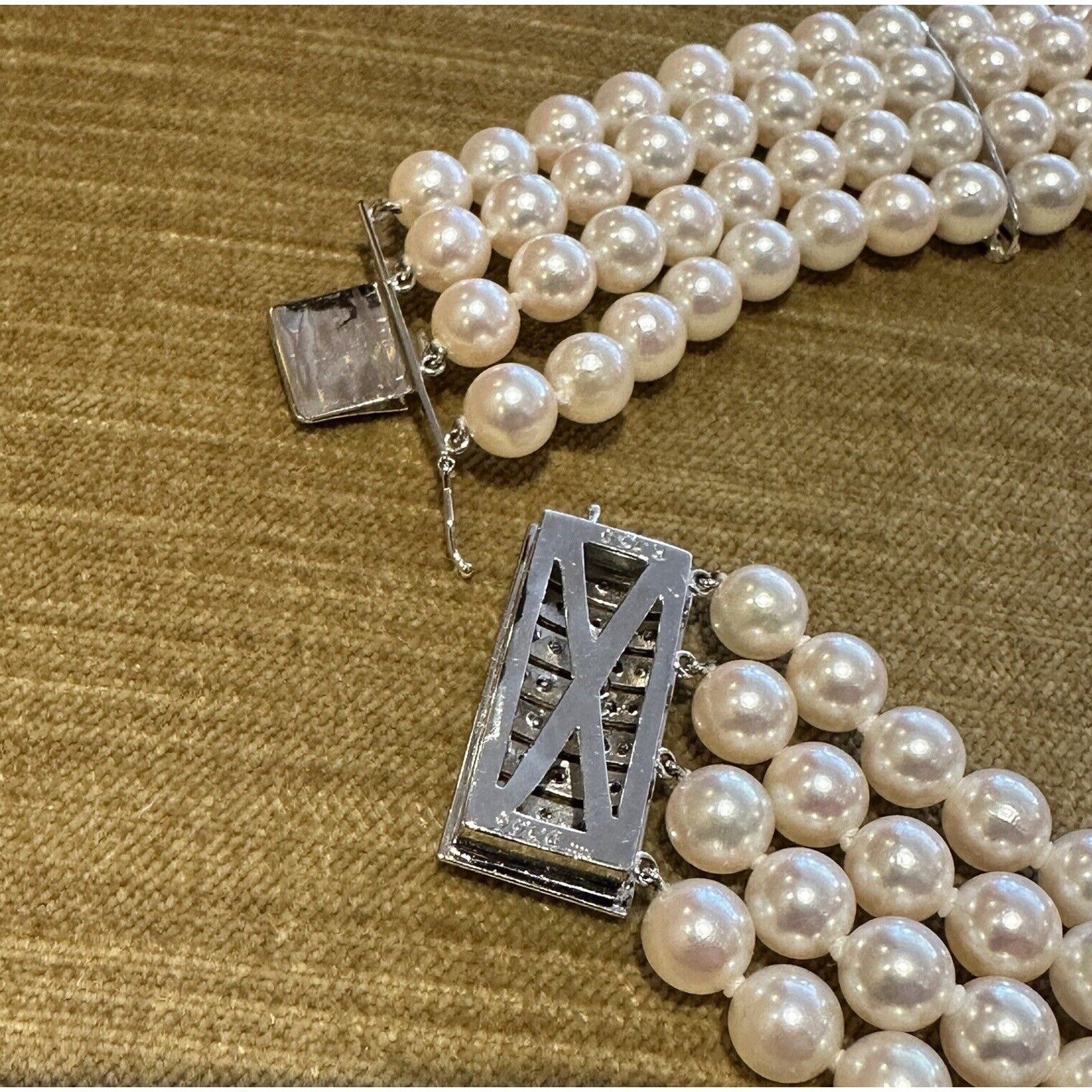 4 Row Pearl Choker Necklace with Rubies & Diamonds in Platinum