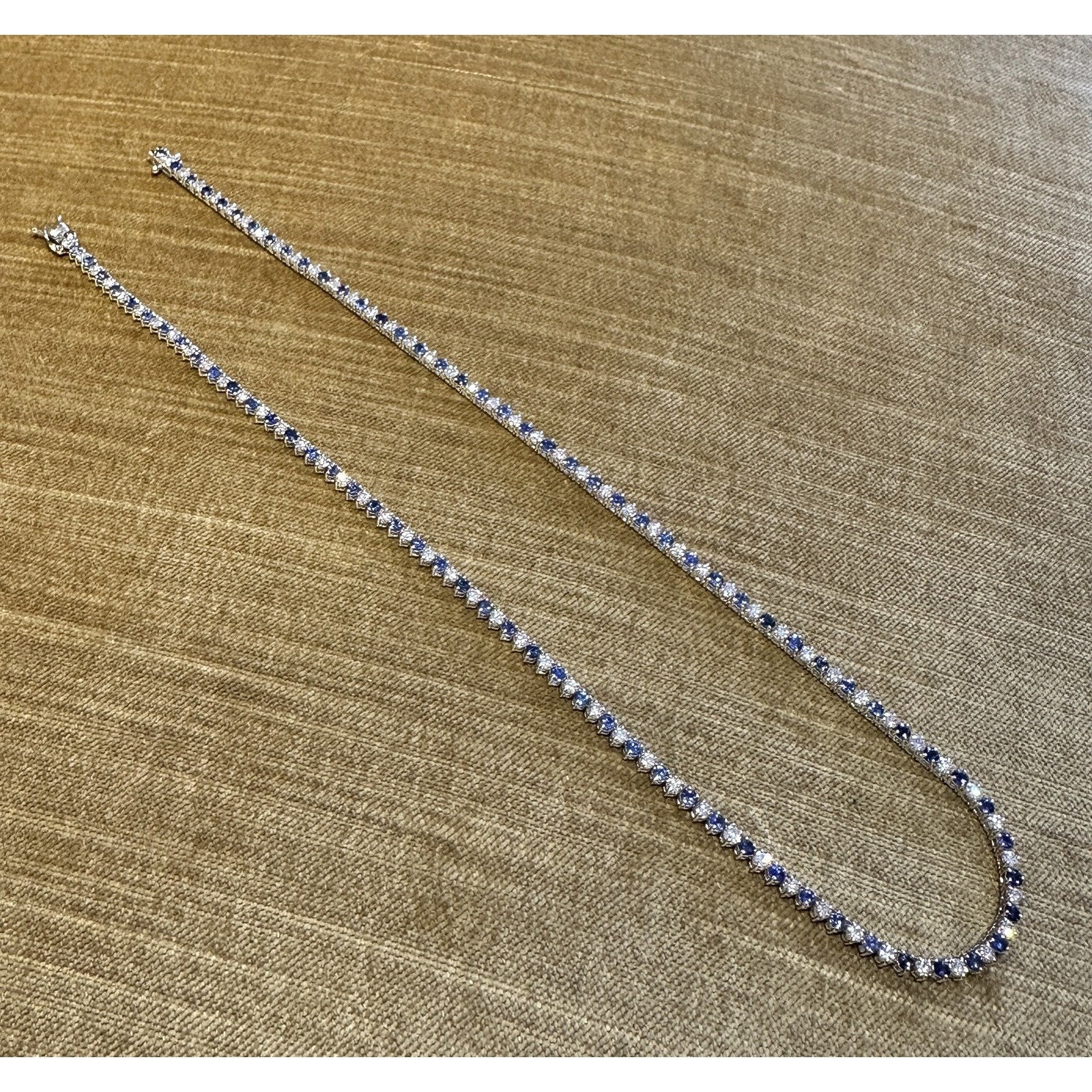 Sapphire & Diamond 3 Prong Tennis Necklace 17" in 18k White Gold