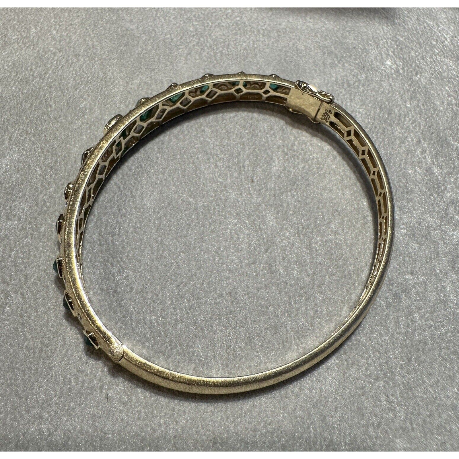 Natural Emerald & Diamond Bangle Bracelet in Textured 14k Yellow Gold - HM2626A