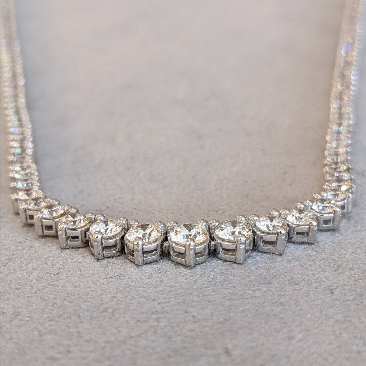 Round Diamond Graduating Tennis Necklace 8.00 ctw in 18k White Gold