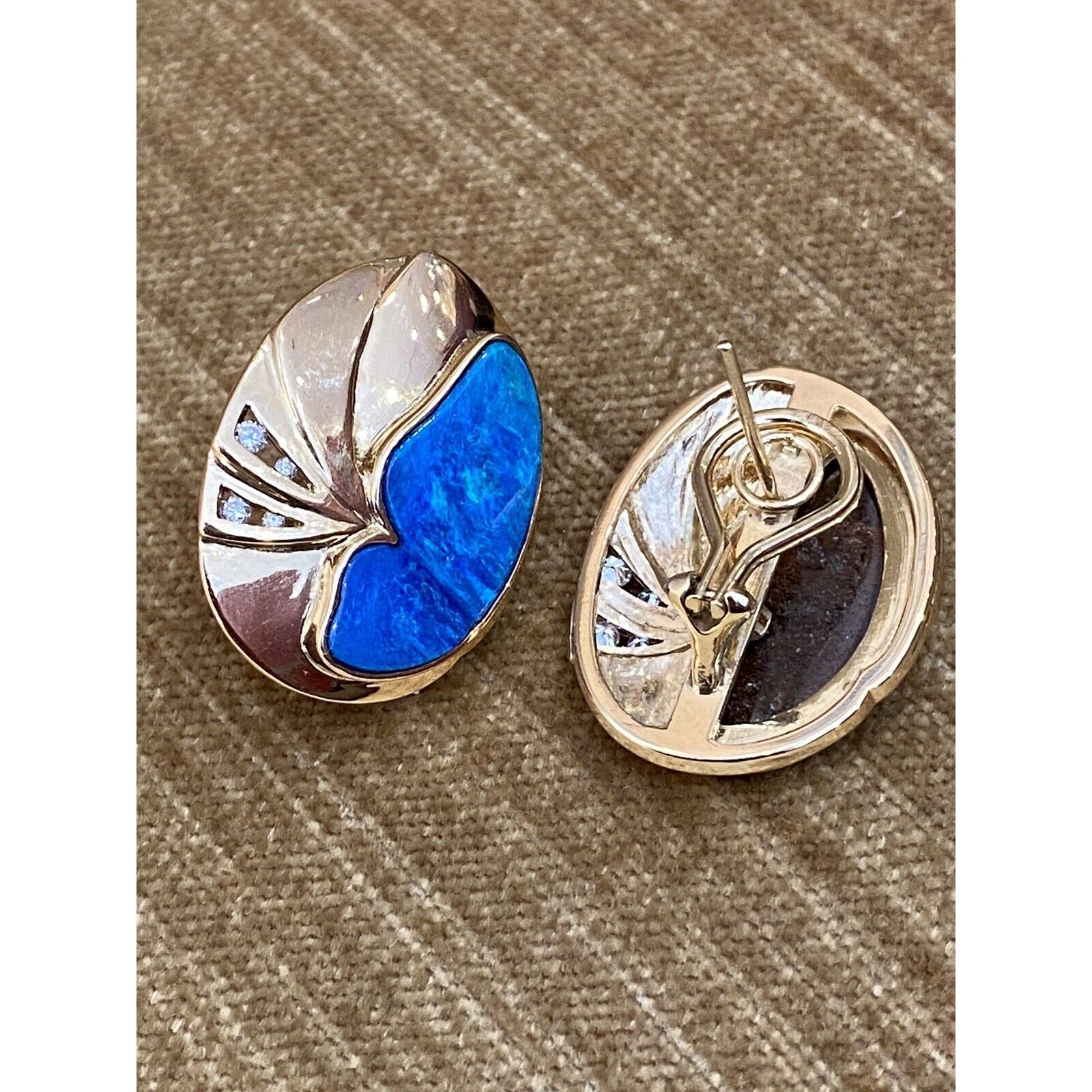 Contemporary Black Opal & Diamond Button Earrings in 18k Yellow Gold