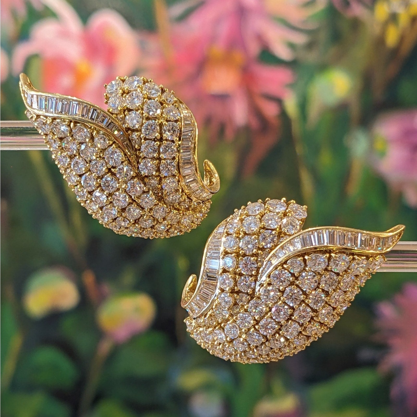 Large Diamond Tulip Earrings 15.00 cttw in 18k Yellow Gold