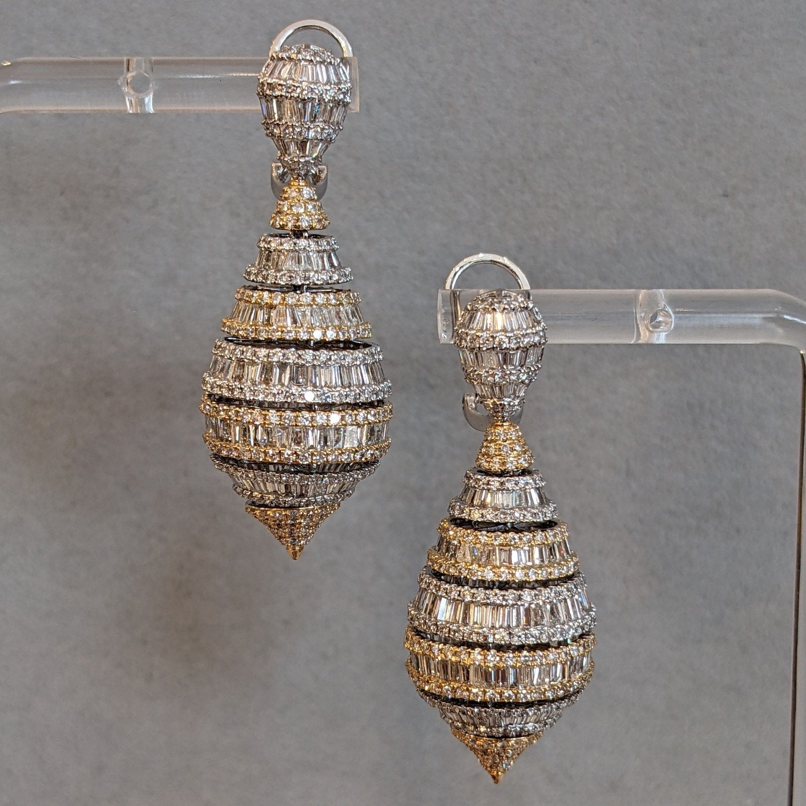 Round and Baguette Diamond Teardrop Earrings 11.00 cttw in 18k Gold