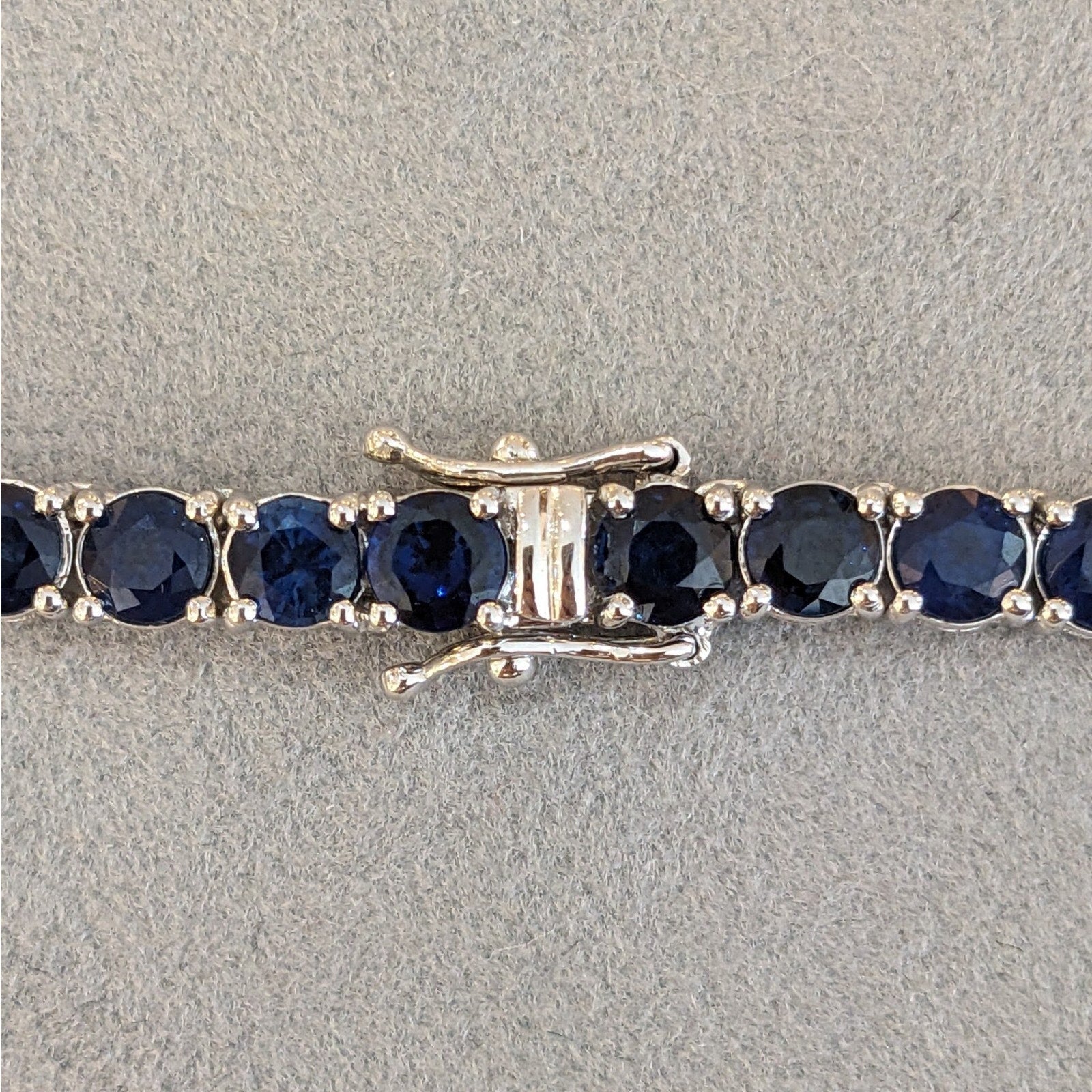 Natural Blue Sapphire Riviera Tennis Necklace 20" long in 14k White Gold