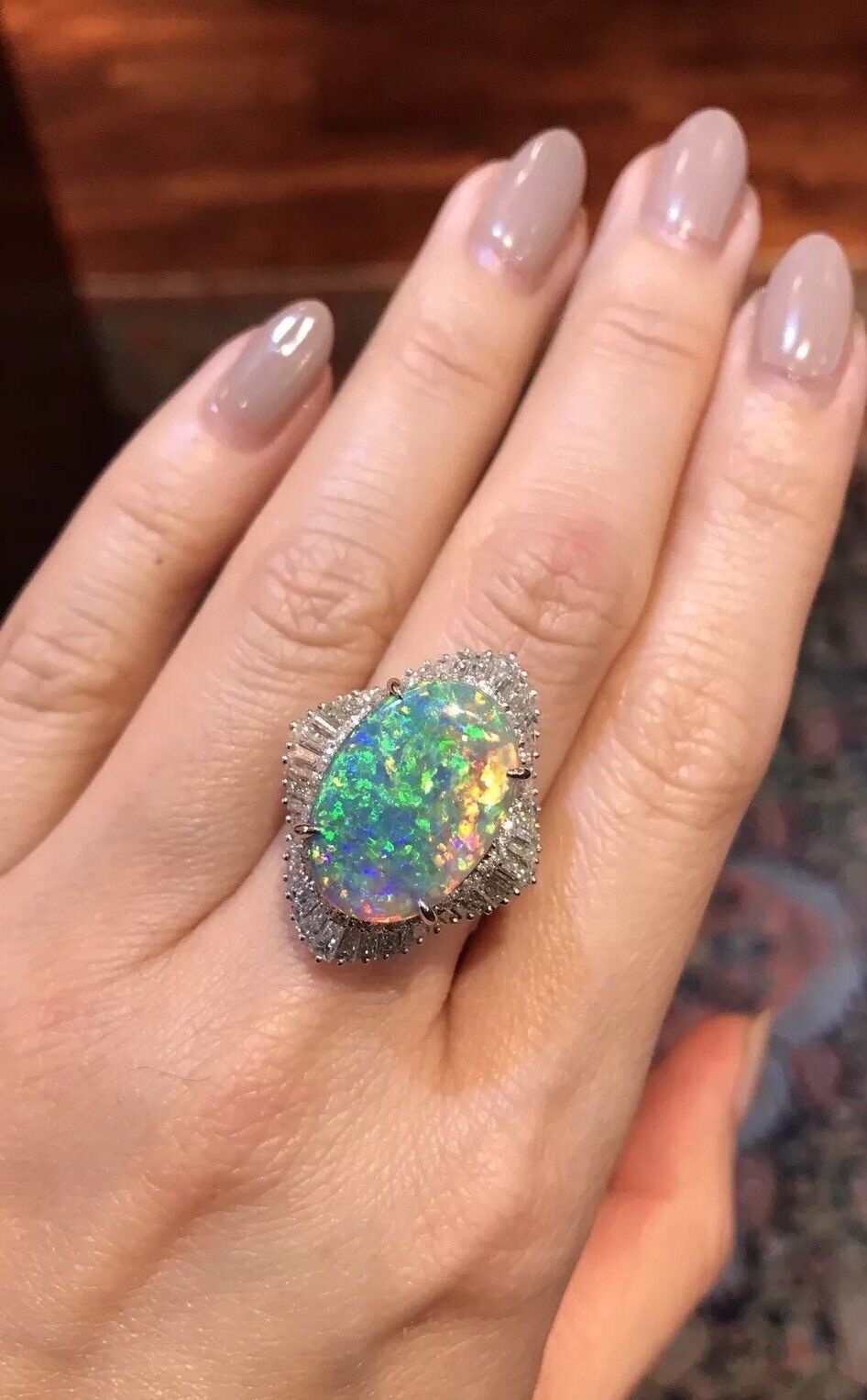 7.71 ct Certified Black Opal and Diamond Ring in Platinum -- HM1815VA