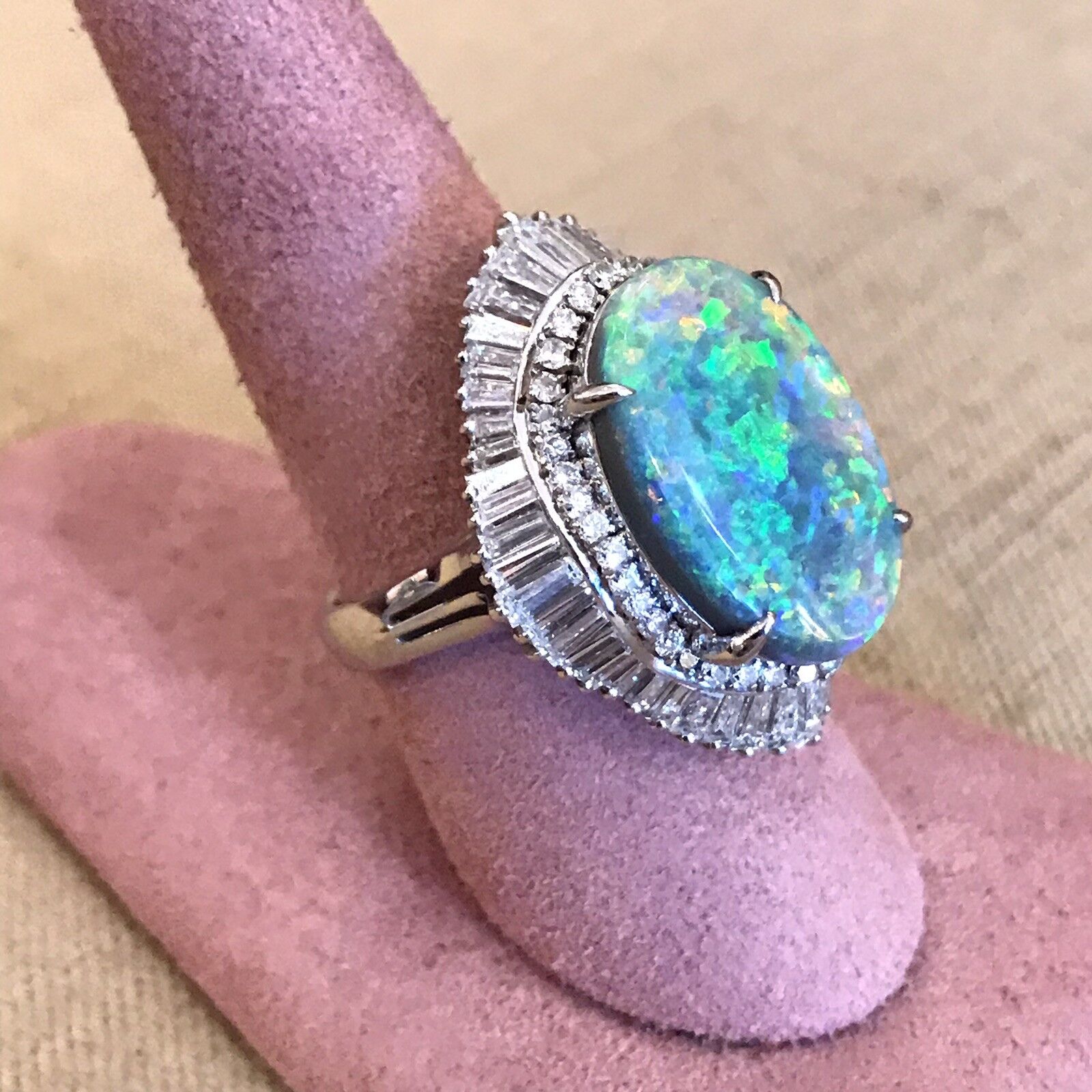 7.71 ct Certified Black Opal and Diamond Ring in Platinum -- HM1815VA