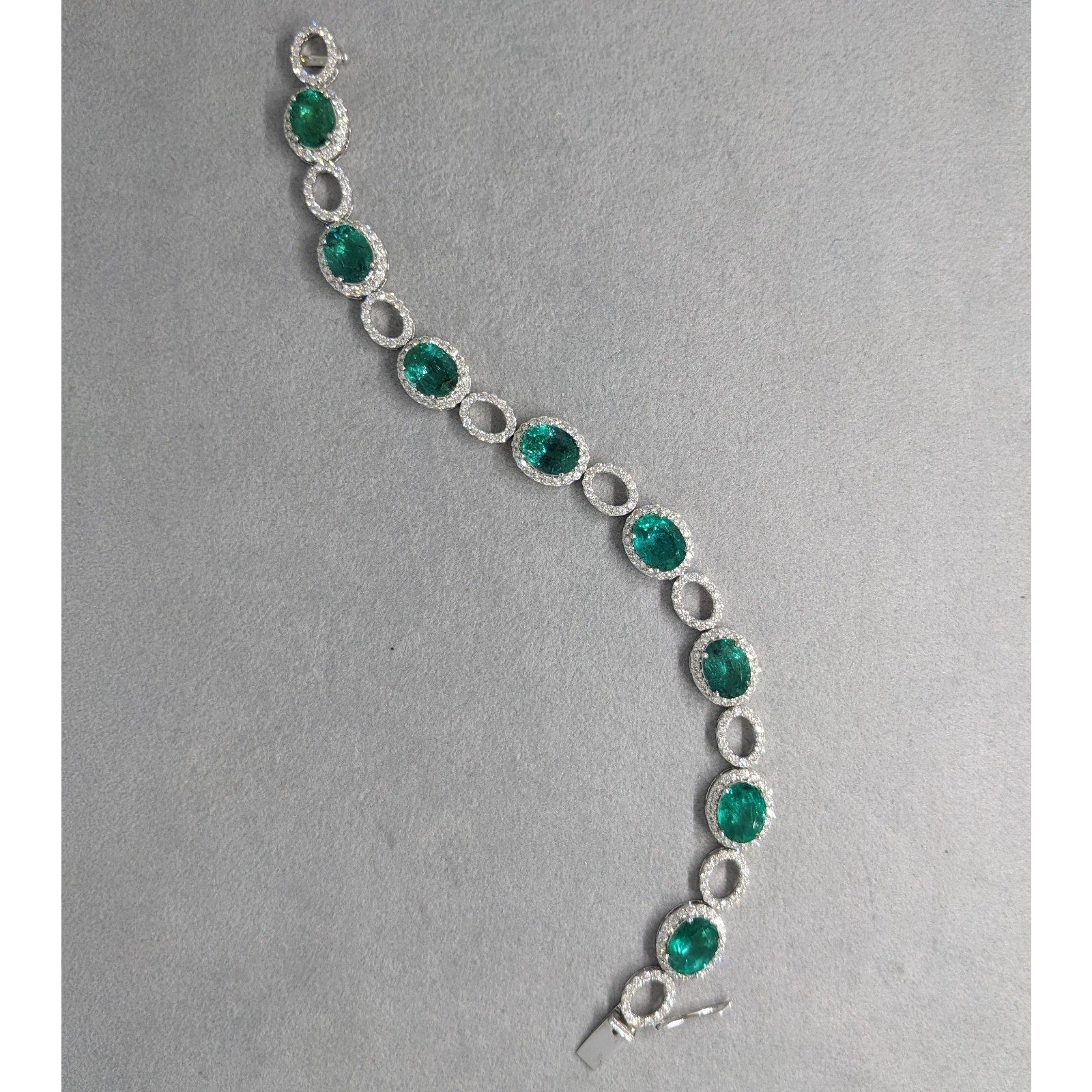 GIA Oval Emerald and Diamond Link Bracelet in 18k White Gold