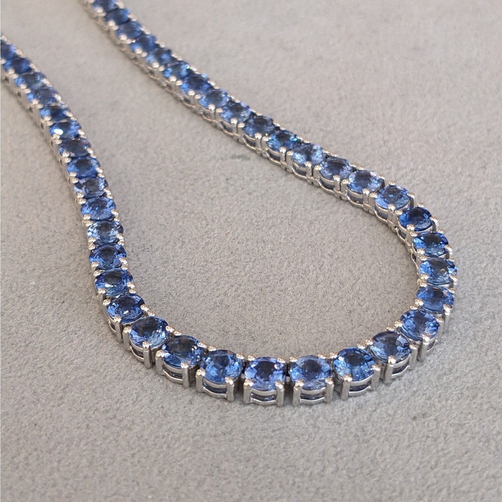 Natural Sapphire Tennis Necklace in 14k White Gold 17"