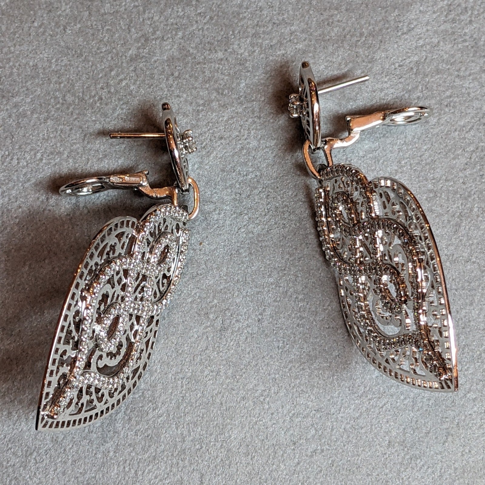 Crivelli Diamond Lace Cut-out Drop Earrings in 18k White Gold