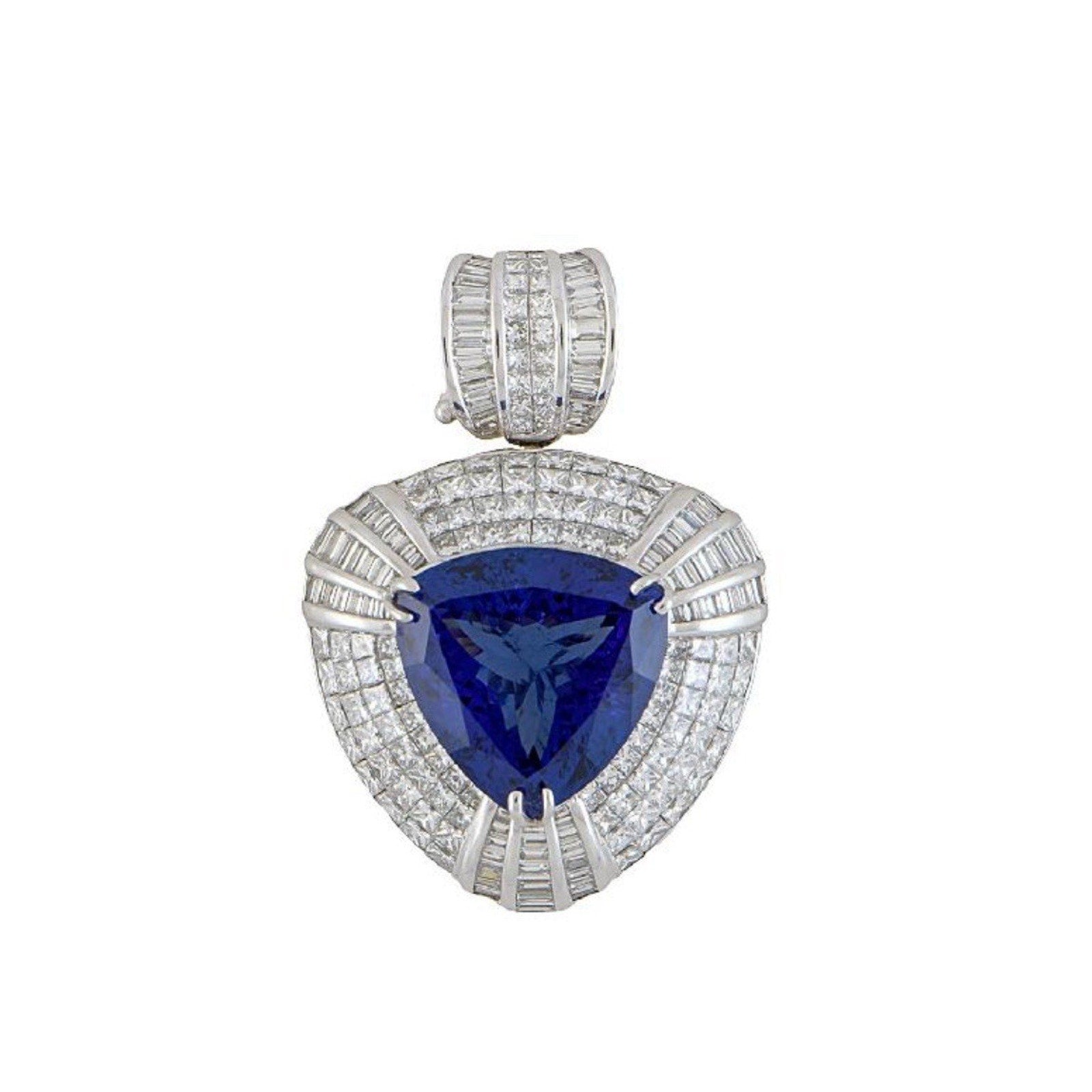 GIA Large Tanzanite and Diamond Pendant in 18k White Gold