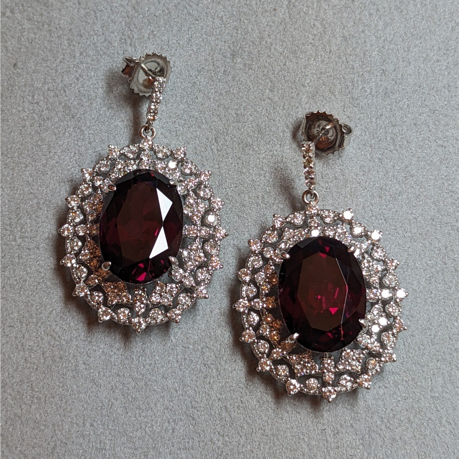 24.54 ct Oval Garnet and Diamond Dangle Earrings in Platinum