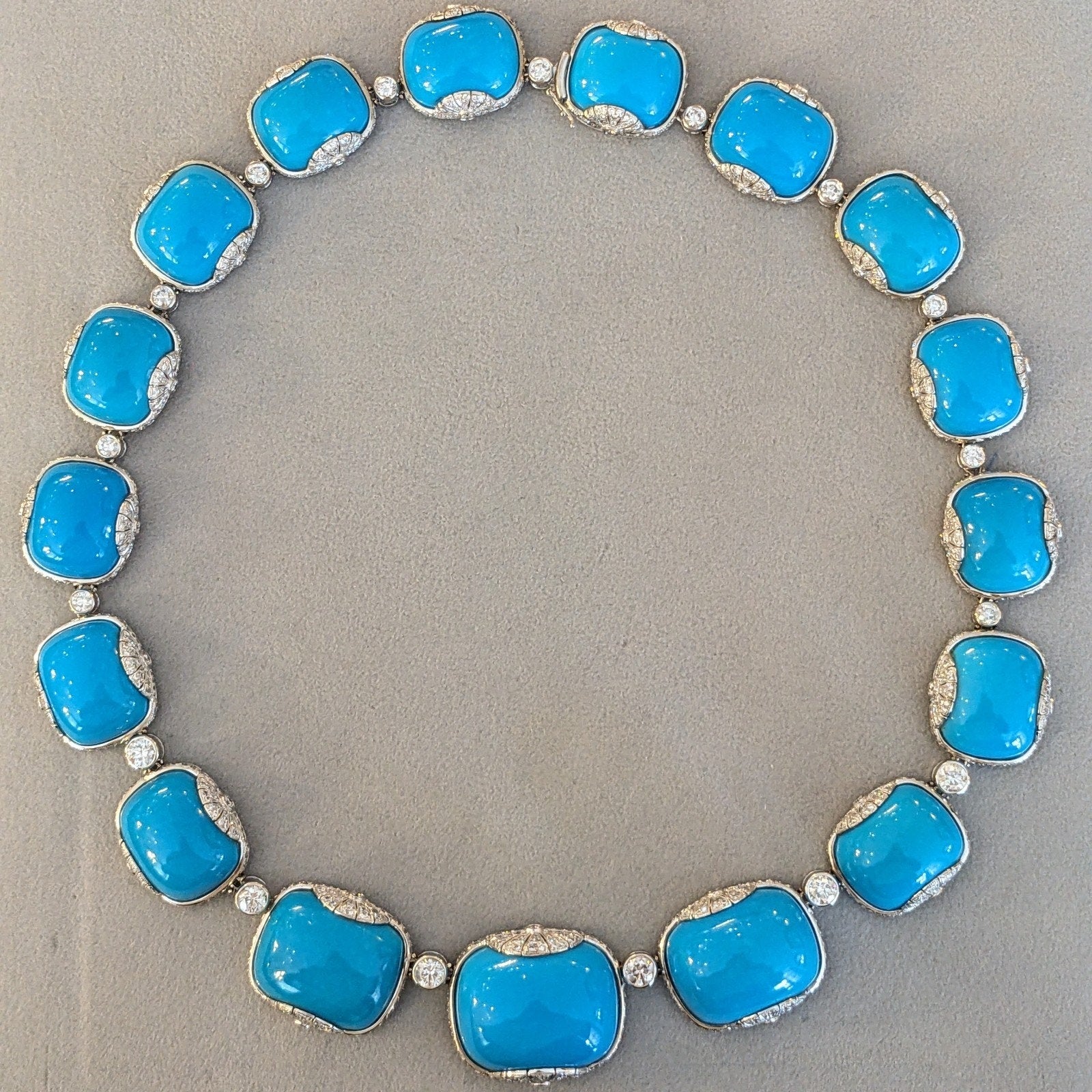 Fred Leighton Nat'l Turquoise and Diamond Necklace in 18k White Gold