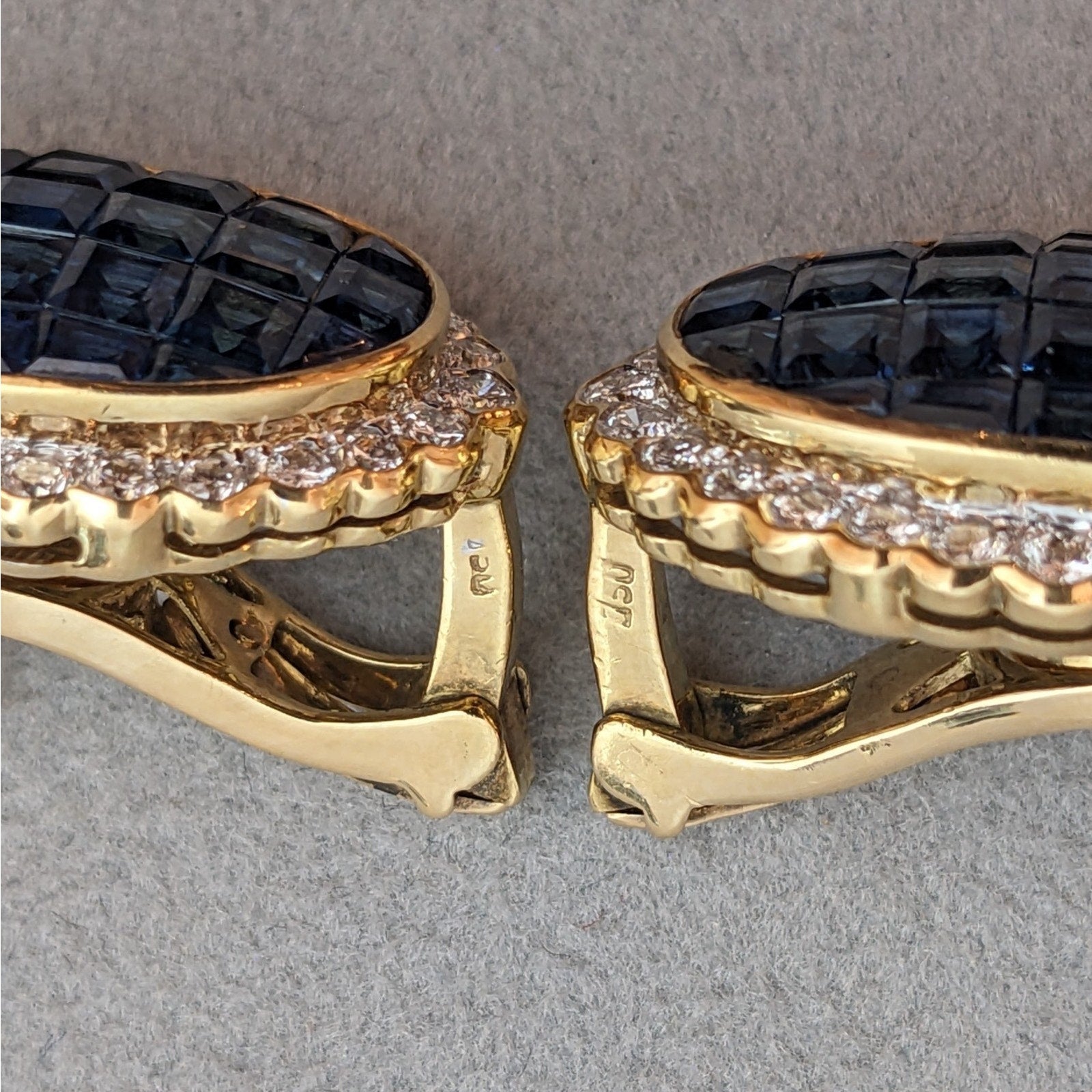 Mystery Invisible Set Sapphire and Diamond Earrings in 18k Yellow Gold