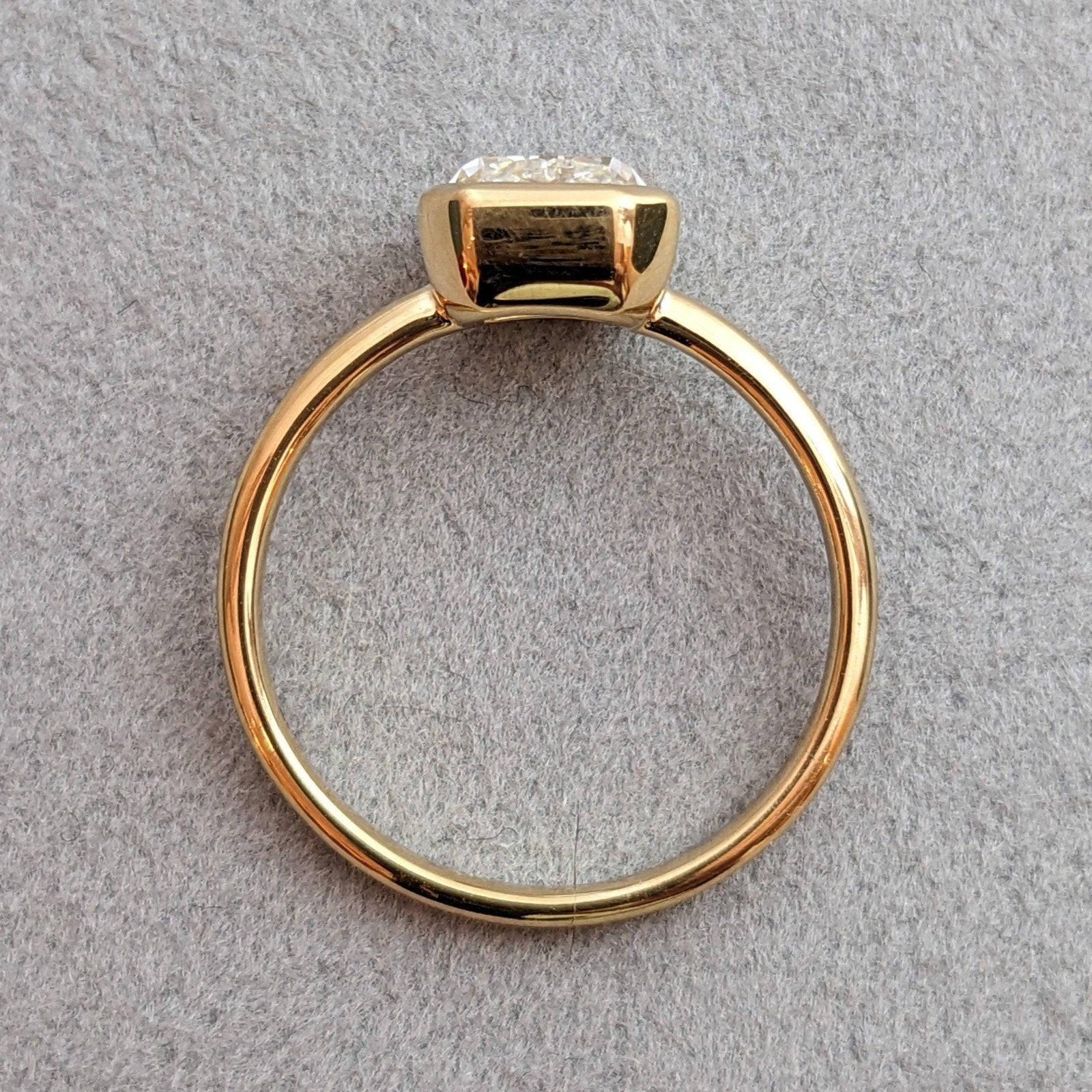 GIA Bezel Set Natural Cushion Diamond Ring in 18k Yellow Gold