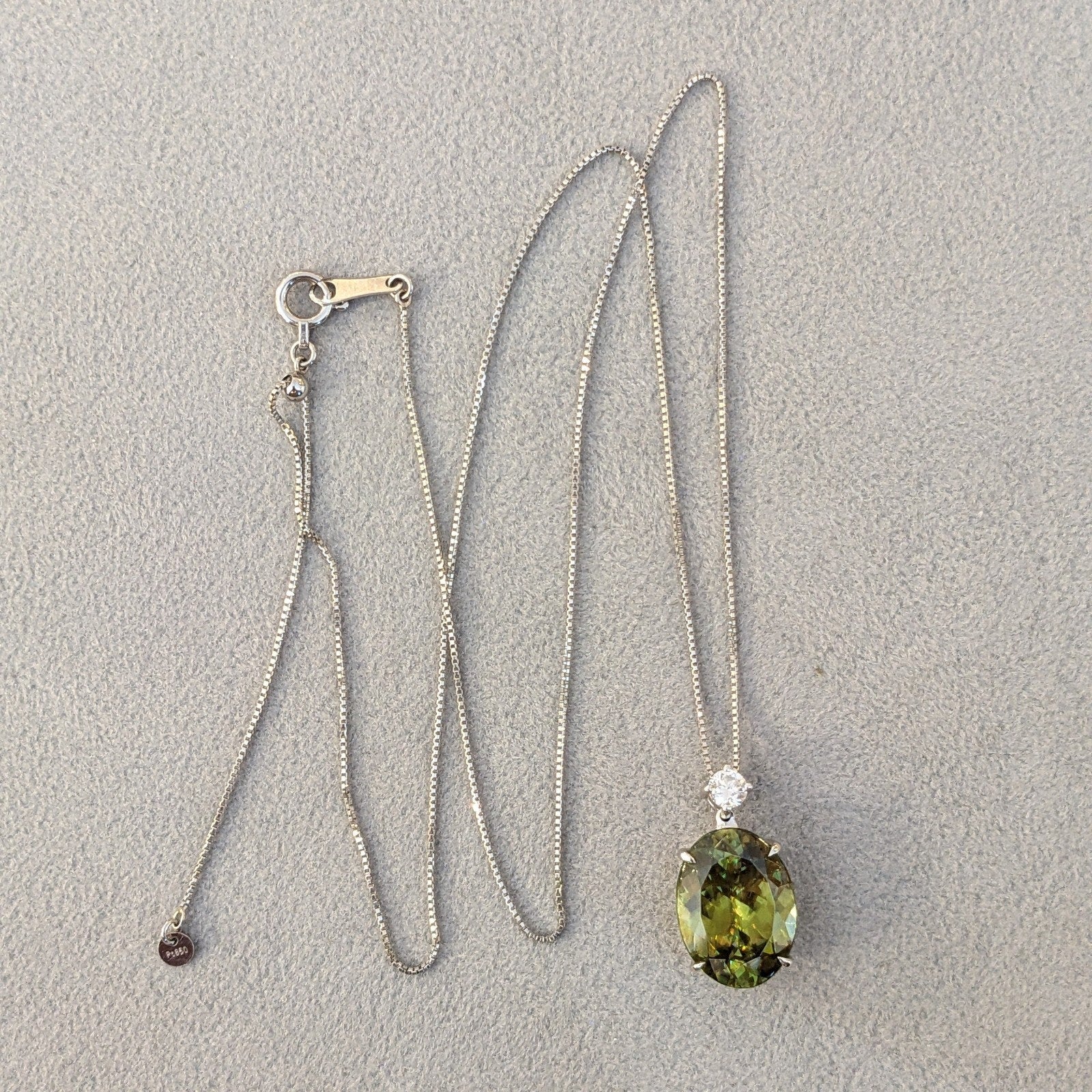5.69 ct Oval Sphene and Round Diamond Pendant Necklace in Platinum