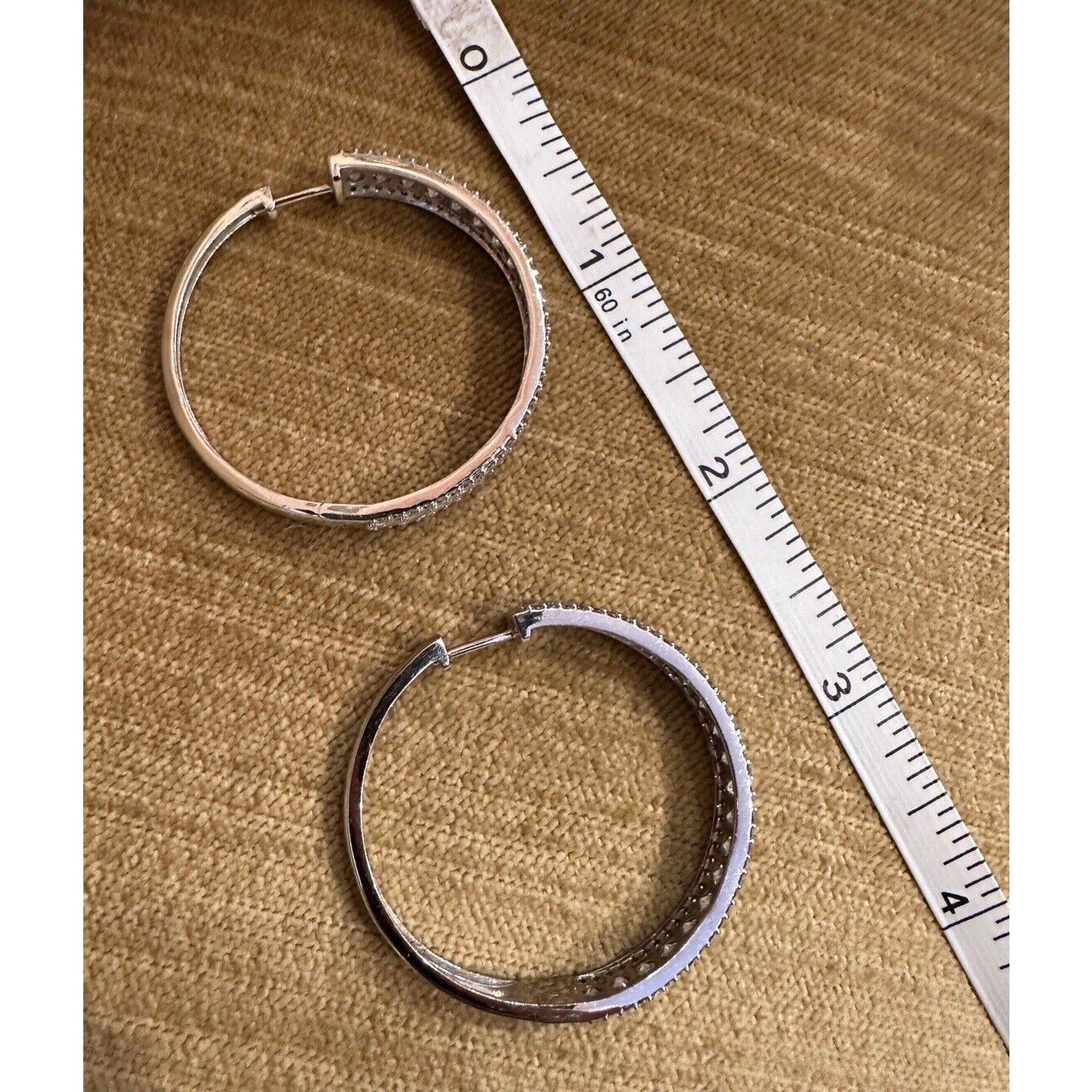 1.50" Round Wide 3 Row Front Side Diamond Hoops in 14k White Gold-HM2451AR