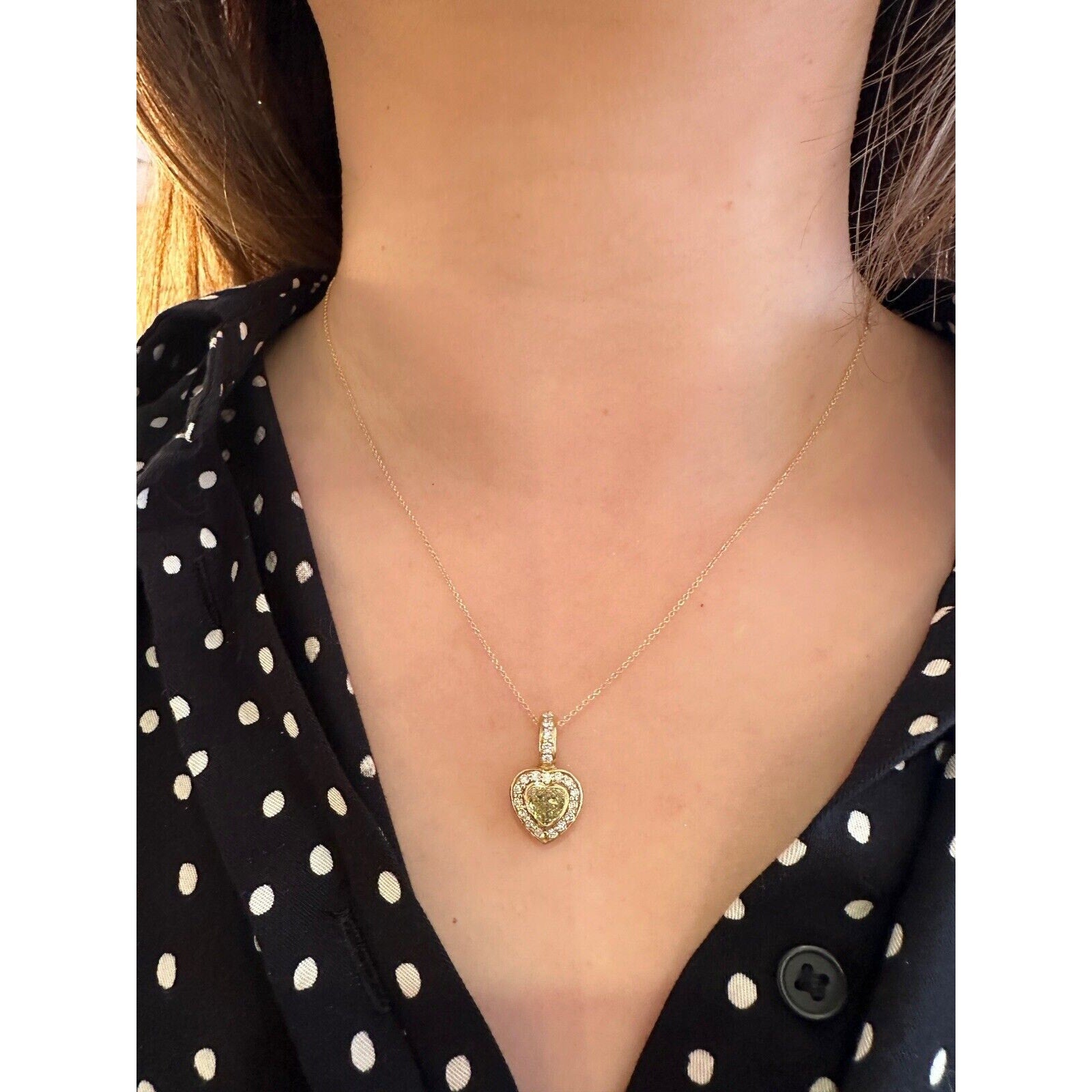 GIA 1.01 ct Fancy Yellow Heart w/ Diamond Necklace in 14k Yellow Gold