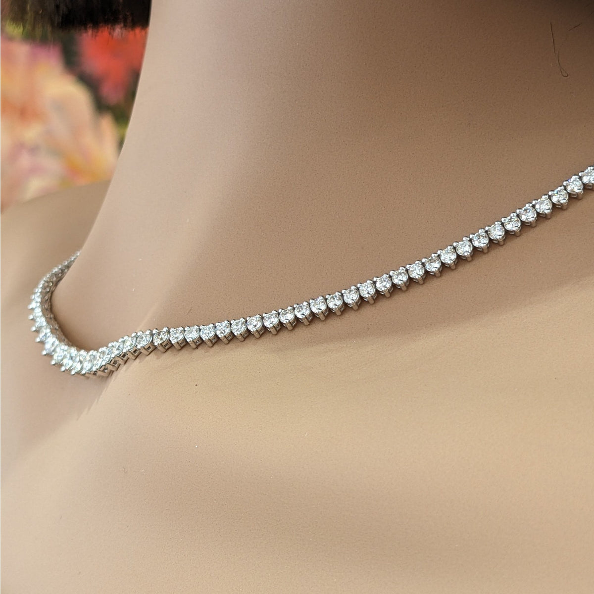 Round Diamond Graduating Tennis Necklace 8.00 ctw in 18k White Gold