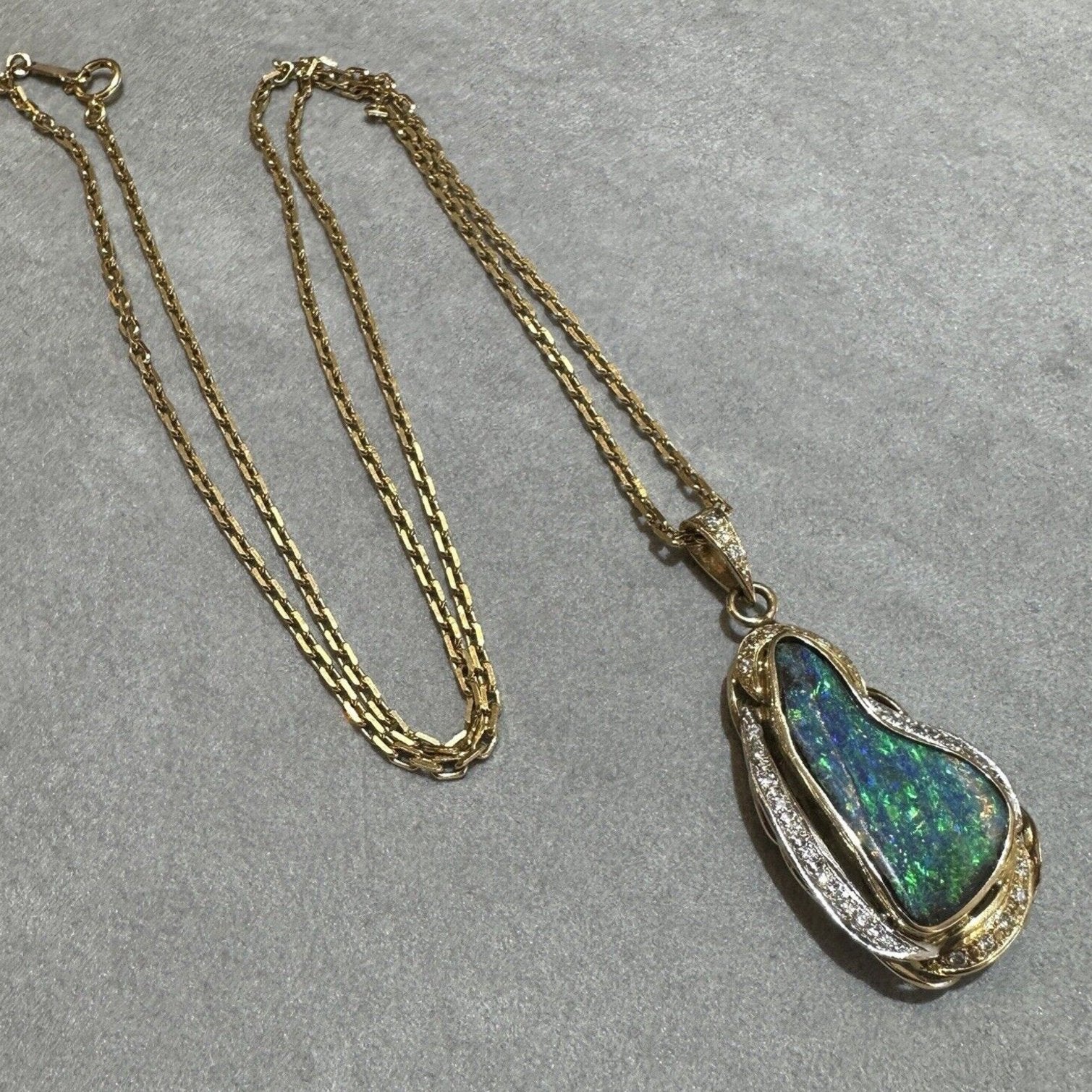 Boulder Opal & Diamond Pendant Necklace in 18k Yellow Gold