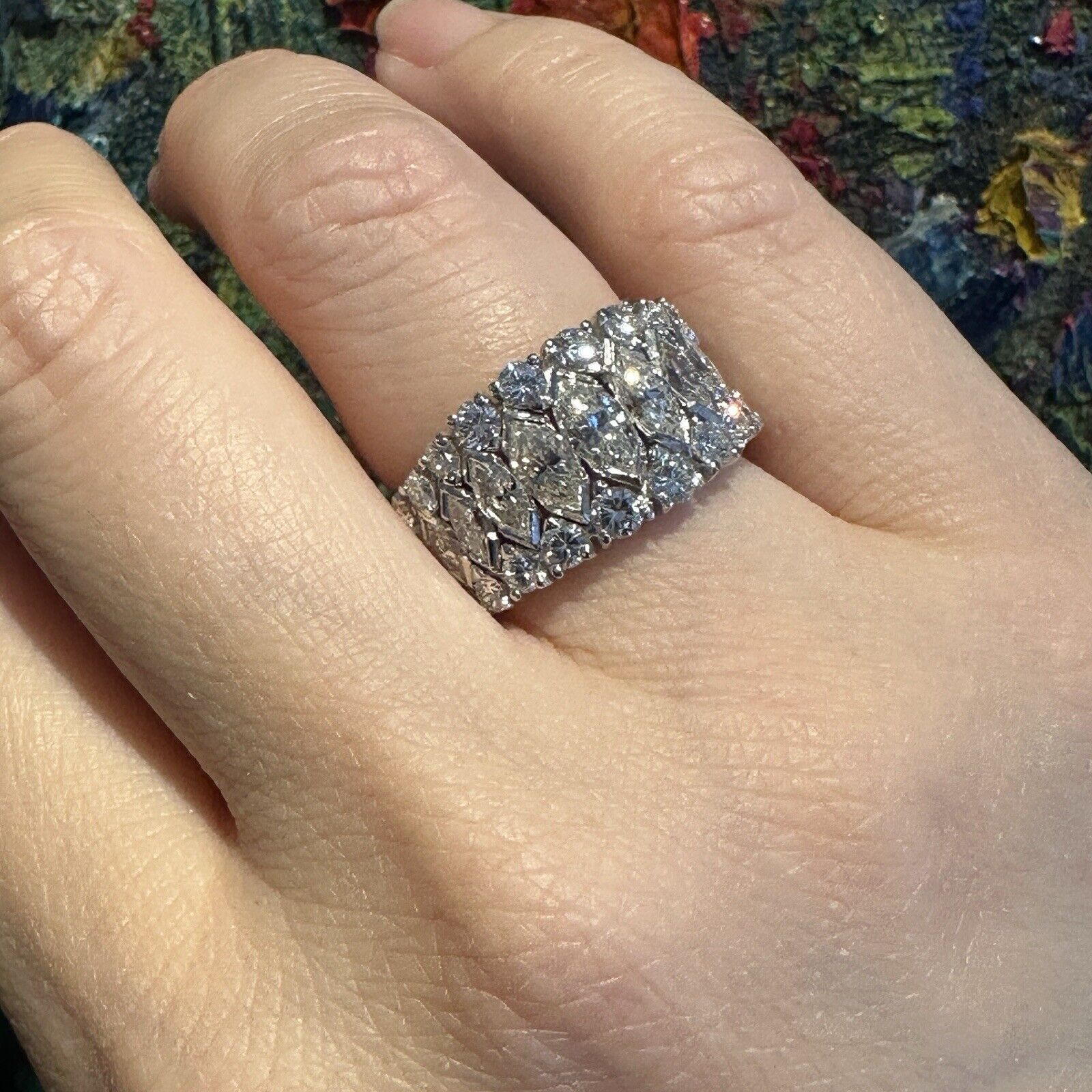 Graduated Marquise & Round Diamond Band Ring in Platinum